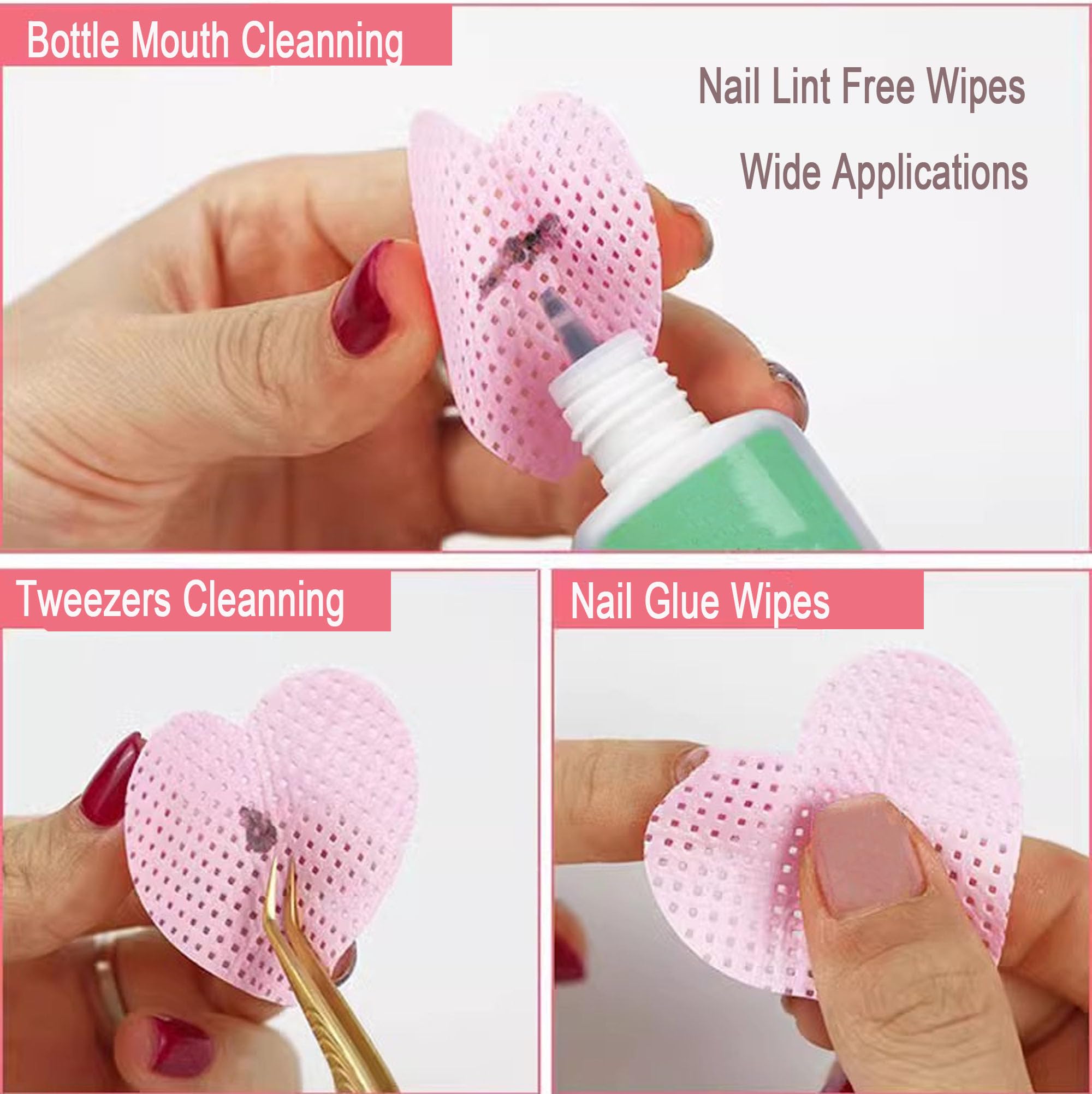 1000 PCS Lint-Free Nail Wipes & Eyelash Extension Glue Remover Wipes - Hypoallergenic Nail Polish Remover Pads for Lash Extensions, Gel Manicures & Lash Glue Cleaning - Pink | Salon & Home Use for Professional & DIY Beauty Care