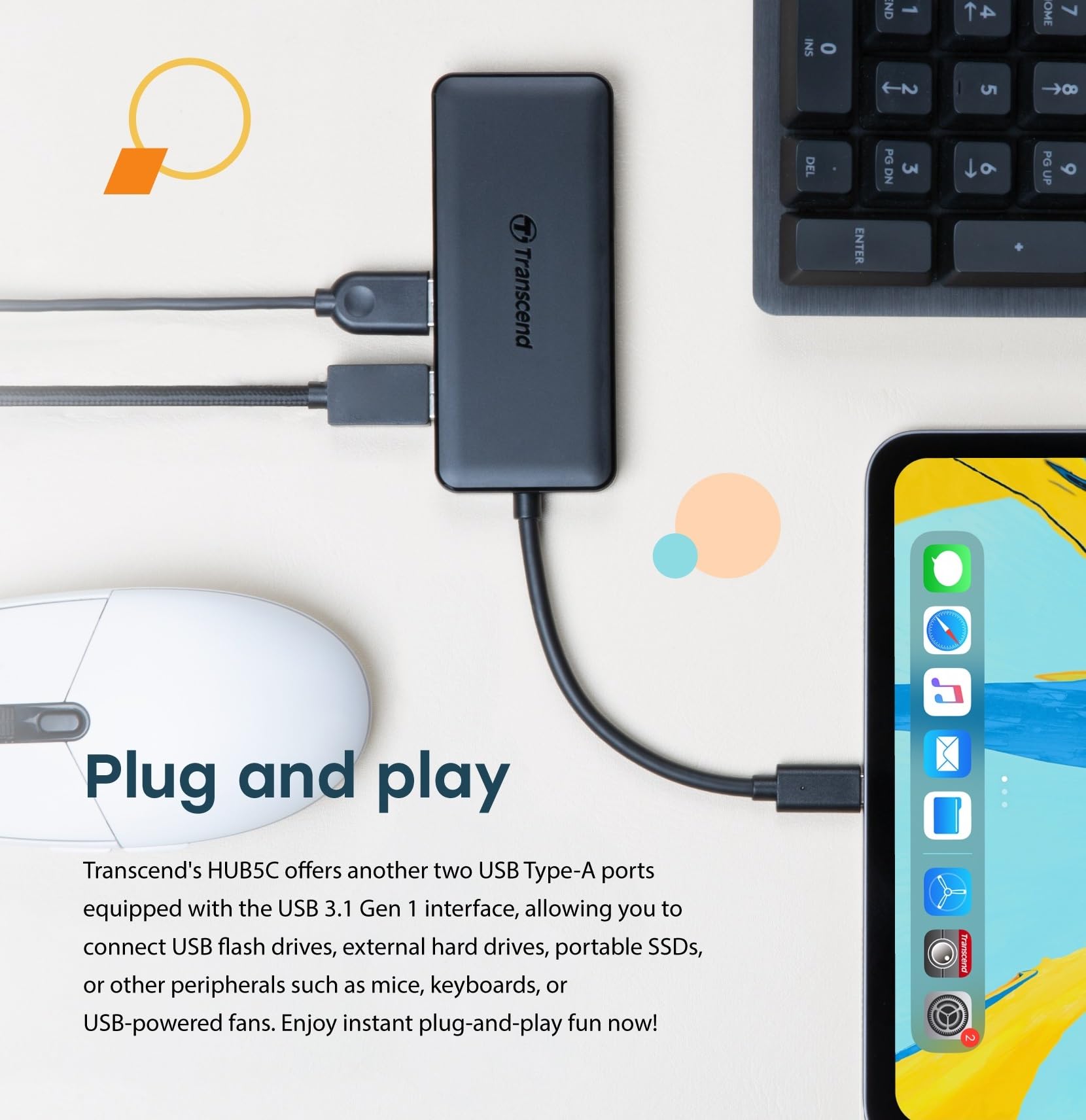 Transcend 6-in-1 USB C Hub with 4K HDMI, USB 3.1 Gen 2 Ports, SD/TF Card Reader - Perfect for MacBook Pro/Air, iPad Pro, Dell XPS & More | Expand Connectivity for Work, Travel & Home Office