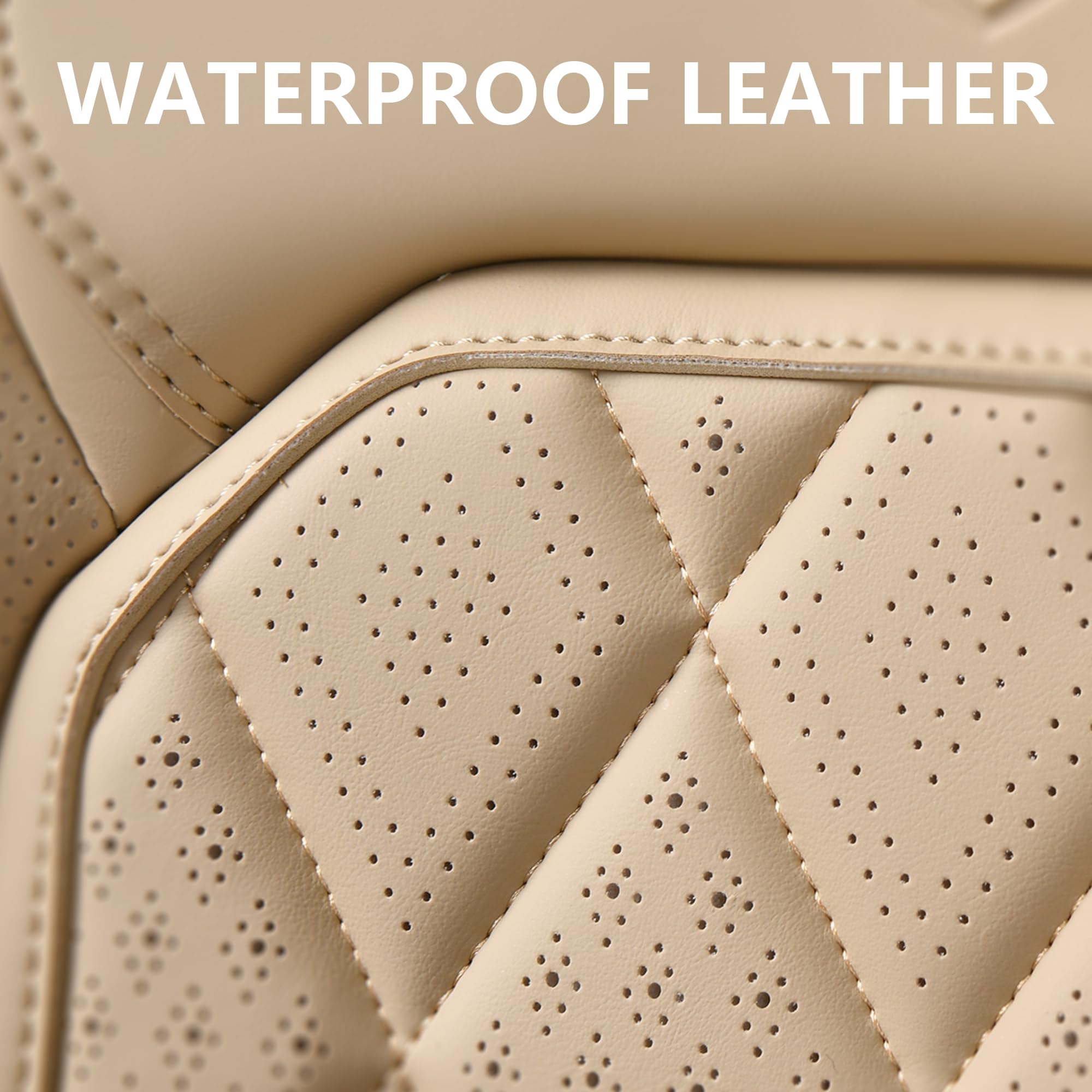 Premium Front Seat Covers 2-Pack - Universal Faux Leather Waterproof Car Seat Protectors for Most Vehicles | Luxury Beige Auto Accessories | Perfect for Daily Commute, Road Trips & Pet Protection