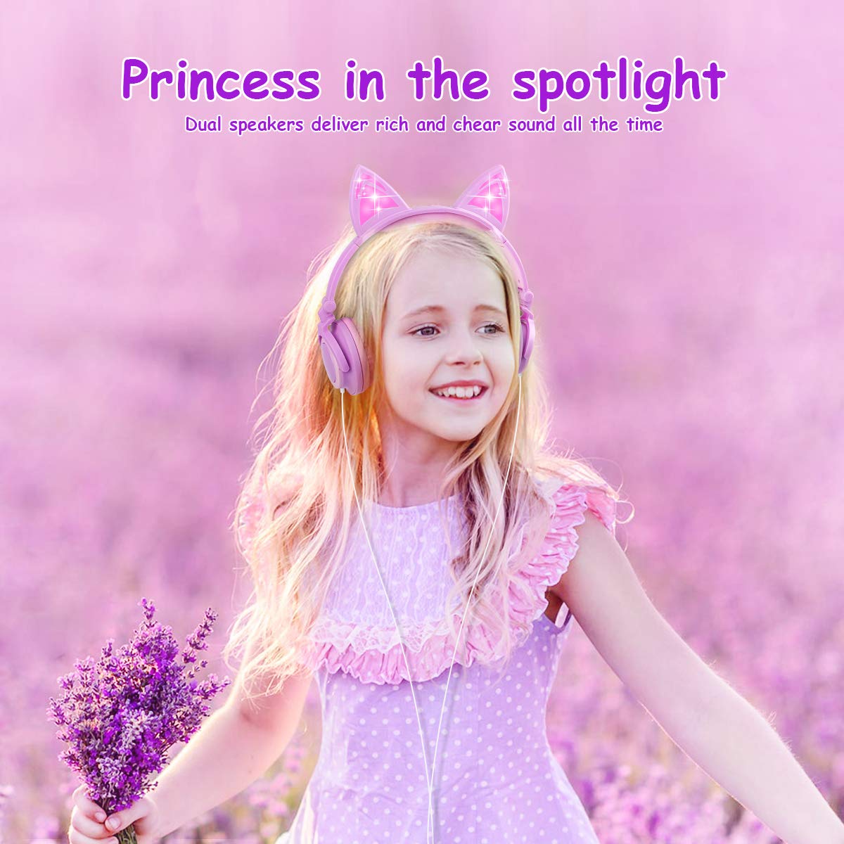 Esonstyle LED Glowing Cat Ear Headphones for Kids - Over-Ear Safe Wired Headset with 85dB Volume Limit, Food-Grade Silicone & 3.5mm Aux Jack - Cute Pink Cat-Inspired Headphones for Girls - Perfect for School, Travel & Home Use