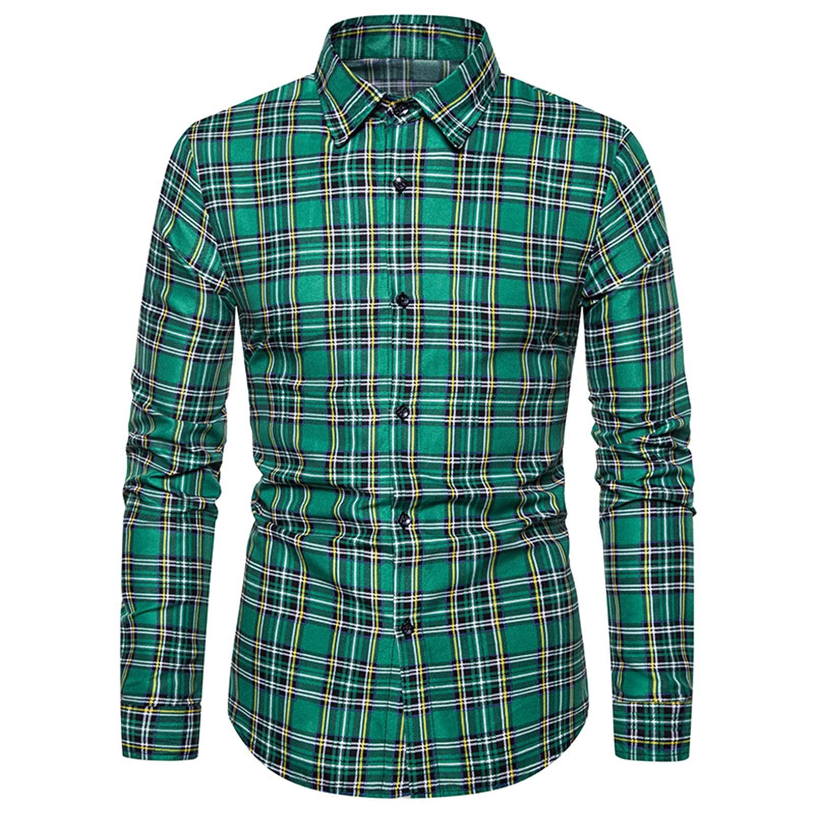 JUNGE 2021 Men's Casual Long Sleeve Button Down Shirt - Slim Fit Plaid Western Style Designer Top | Perfect for Office, Date Night & Outdoor Activities