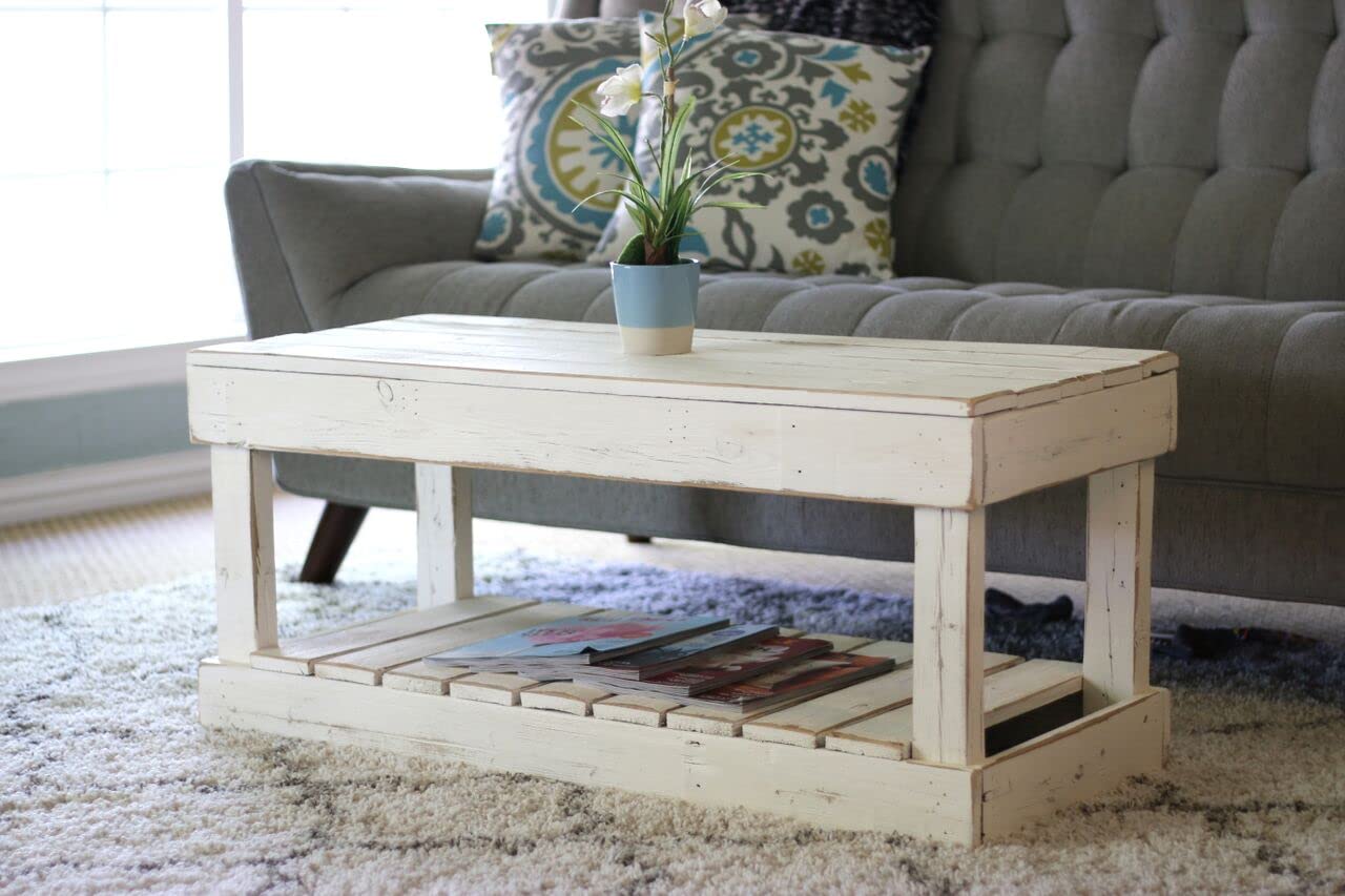 Modern White Slatted Bottom Coffee Table - Stylish & Durable Living Room Furniture for Small Spaces, Home Decor, and Relaxing Evenings