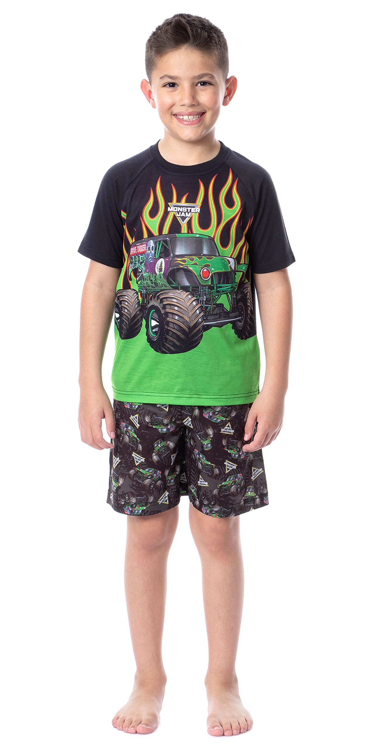Monster Jam Grave Digger Boys' Pajama Set - Shorts & Crewneck Sleepwear for Kids | Birthday Gifts, Sleepovers & Truck-Themed Bedtime Fun