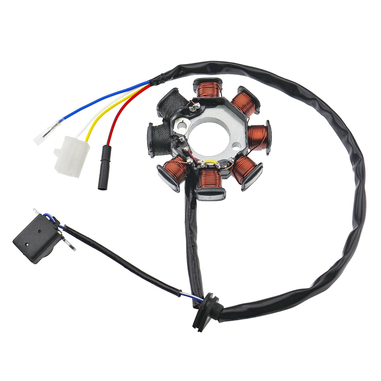 High-Performance Ignition Stator Magneto 4-Wire AC 8-Pole Coil for Chinese Scooter, Moped, ATV, Go Kart - Compatible with 4-Stroke GY6 50cc 80cc 100cc 139QMB 139QMA Engines - Perfect for Off-Road Adventures and Urban Commuting