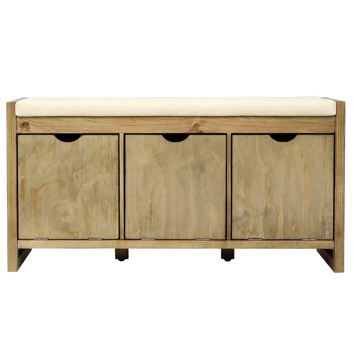 Wooden Storage Bench with Removable Cushion & 3 Flip-Lock Compartments - Entryway Bench, Hallway Seating, Living Room Storage - Perfect for Small Spaces & Home Organization