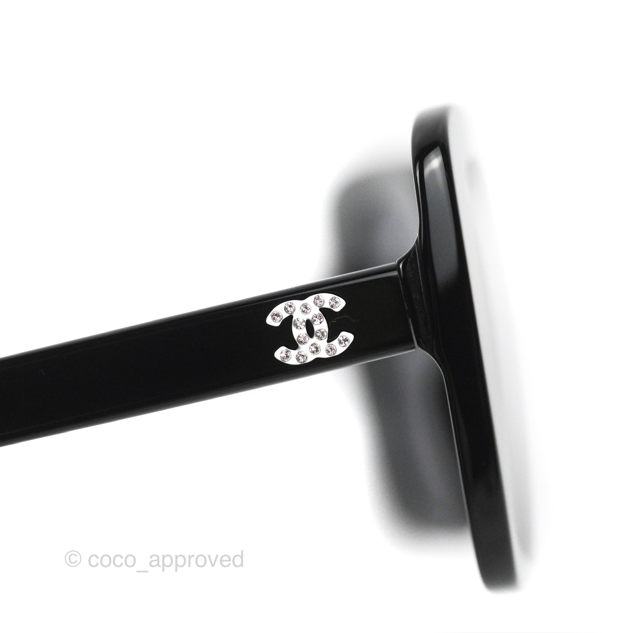 Chanel Acetate Strass Square Polarized Sunglasses for Women - Black & White Frame with UV Protection - Perfect for Beach, Driving & Fashion Accessories