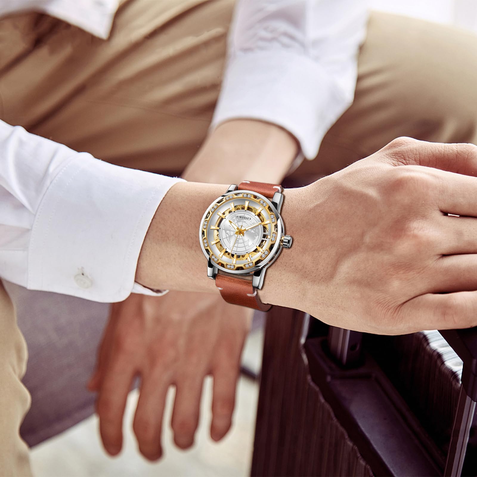 FORSINING Men's Automatic Mechanical Watch with Skeleton Dial & Genuine Leather Strap - Luxury Dress Watch for Business, Formal Occasions & Everyday Wear