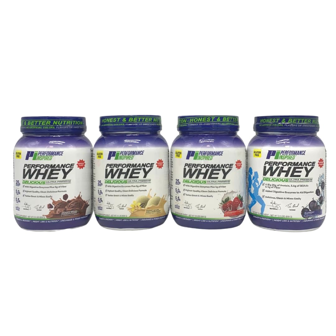 Performance Inspired Whey Protein Powder - All Natural, 25G Protein, BCAAs, Digestive Enzymes & Fiber - Blueberry Flavor, 2lb for Muscle Recovery & Post-Workout Nutrition