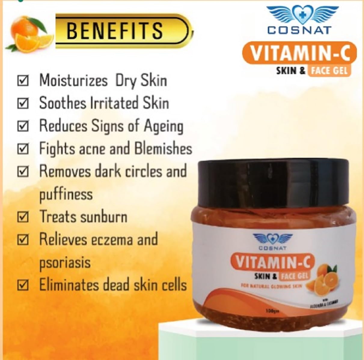 Vitamin C Face Gel for Men & Women - Brightening & Protective Skincare Solution for Radiant Glowing Skin (100g) | Daily Moisturizer & Anti-Aging Treatment for Face & Neck