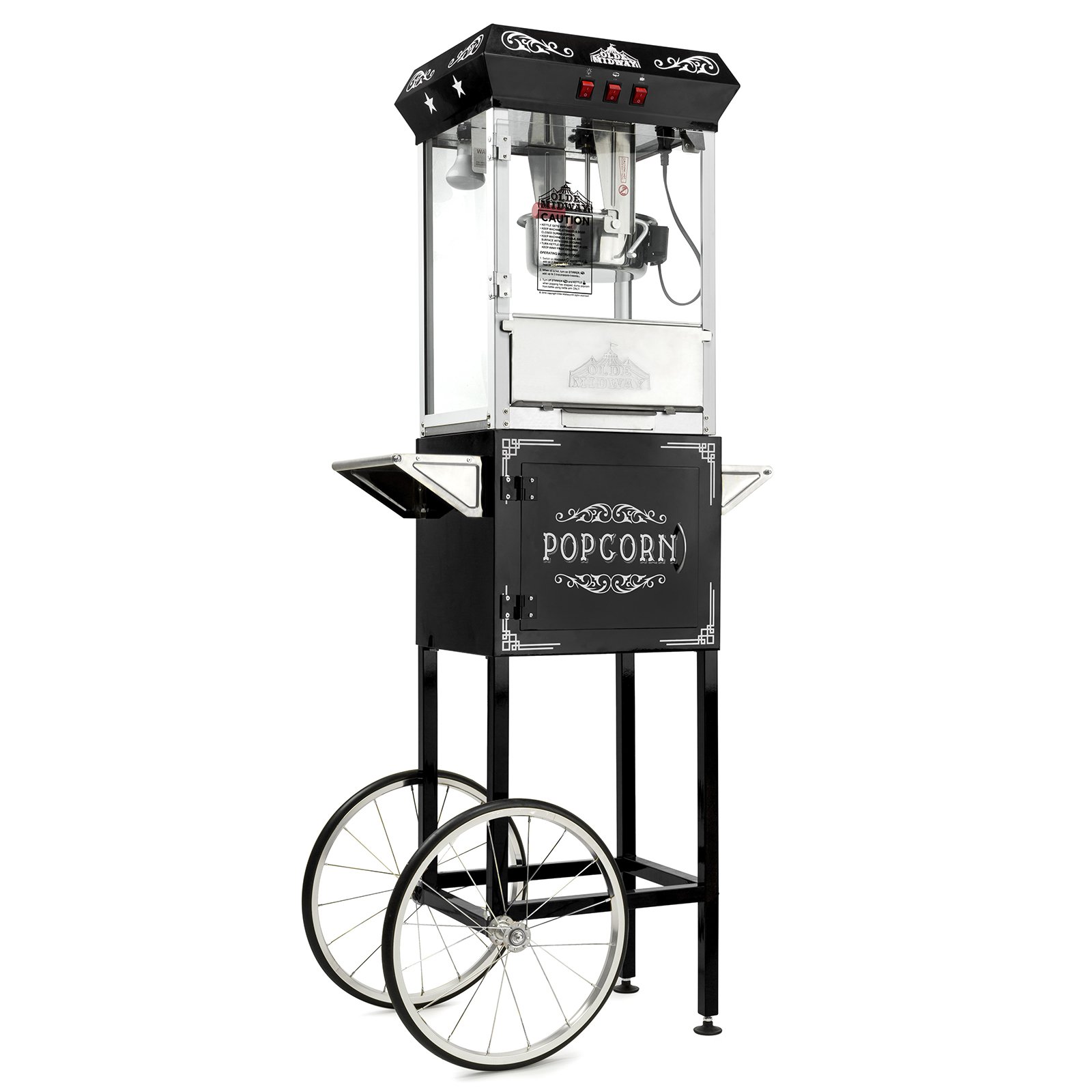 Vintage Style Popcorn Machine with Cart & 8-Oz Kettle - Olde Midway Commercial Popcorn Popper for Home Theater, Parties & Carnival Events - Black