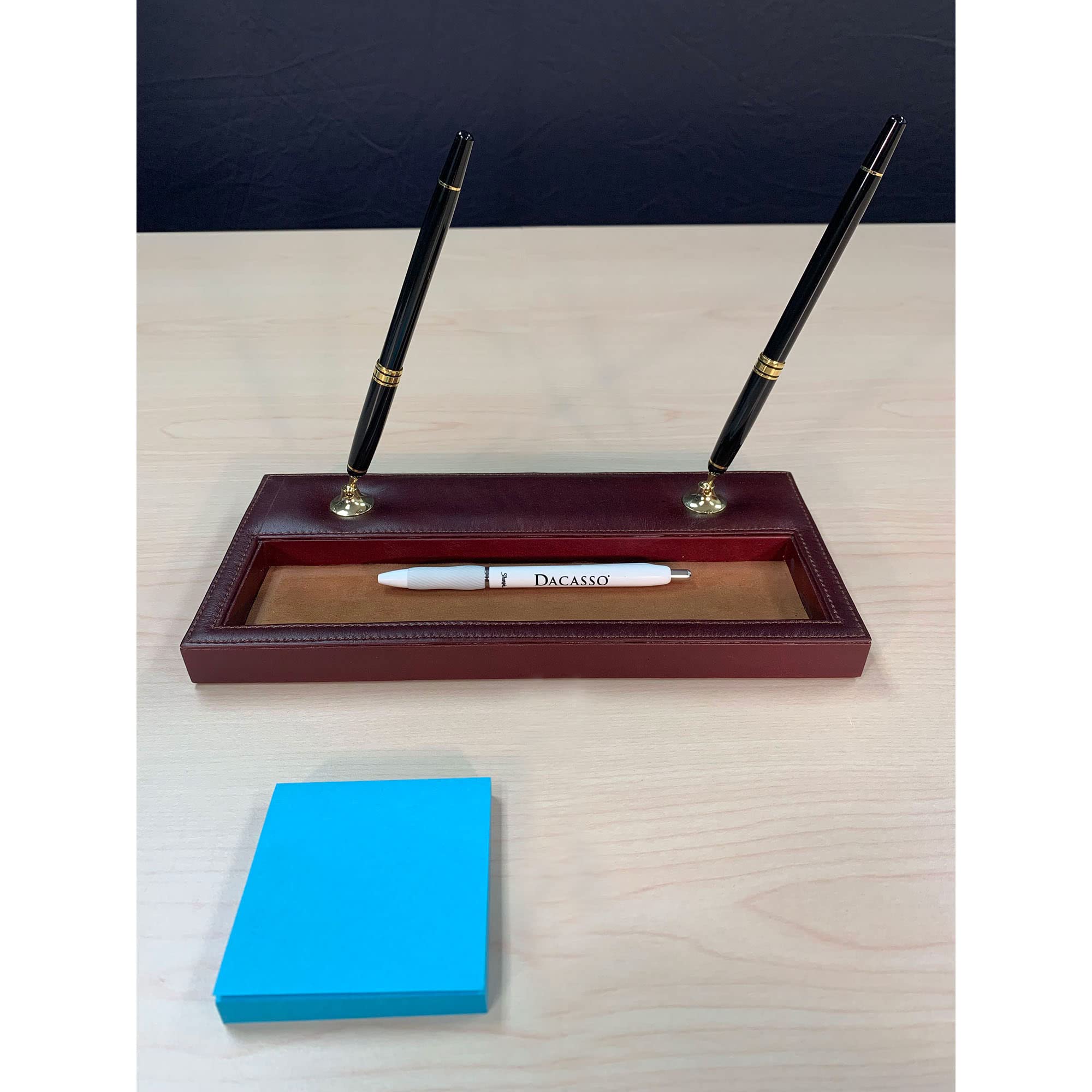 Dacasso A3004 Genuine Leather Double Pen Holder Desk Organizer - Mocha Brown | Perfect for Office, Home, and Gift Giving