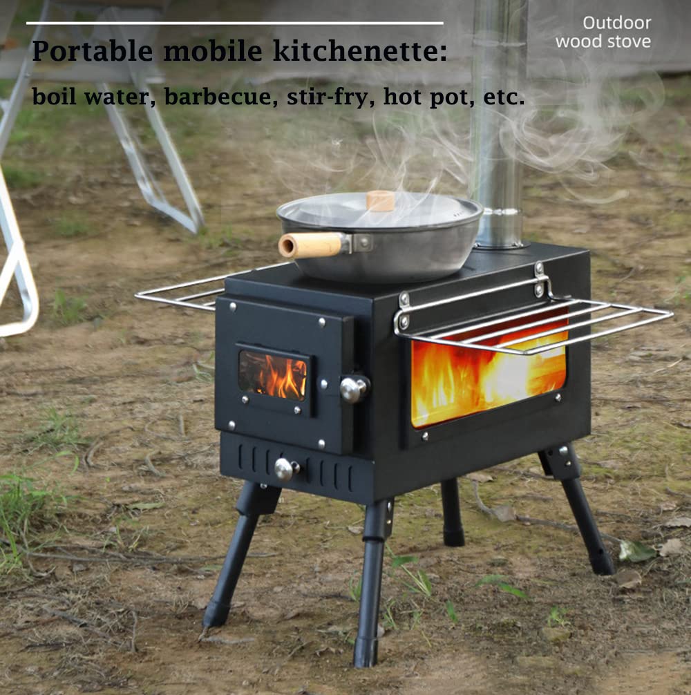 Portable Folding Wood Burning Stove with Stainless Steel Chimney - Outdoor Camping Heater for Tents, Backpacking & Survival Gear | Cold Rolled Steel Construction | Perfect for Hiking, Hunting & Emergency Heating