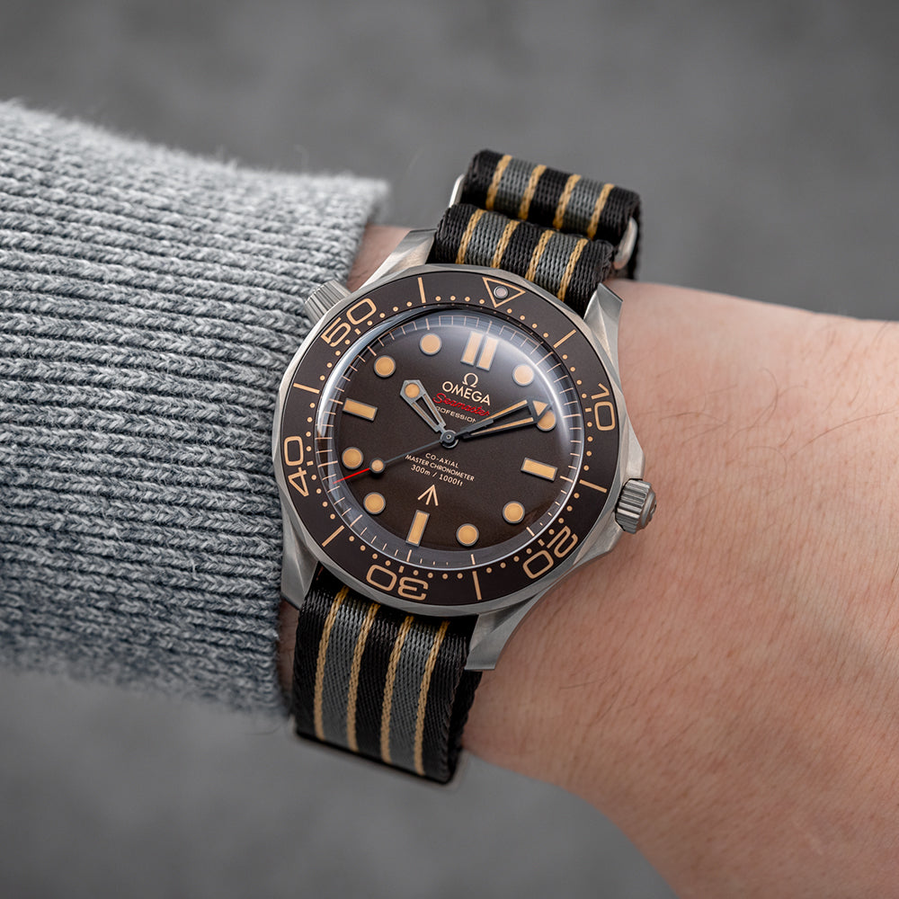 Omega Seamaster Diver 300M Co-Axial Master Chronometer 42mm Watch - James Bond 007 Limited Edition with Brown Fabric Strap | Luxury Dive Watch for Men, Perfect for Underwater Adventures & Special Occasions
