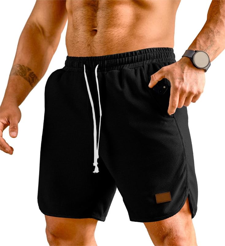 **JMIERR Men's Athletic Shorts - Elastic Waist with Drawstring, Stretch Waffle Fabric for Running, Gym, Workout & Beach - Comfortable Casual Sweat Shorts for Sports & Outdoor Activities**