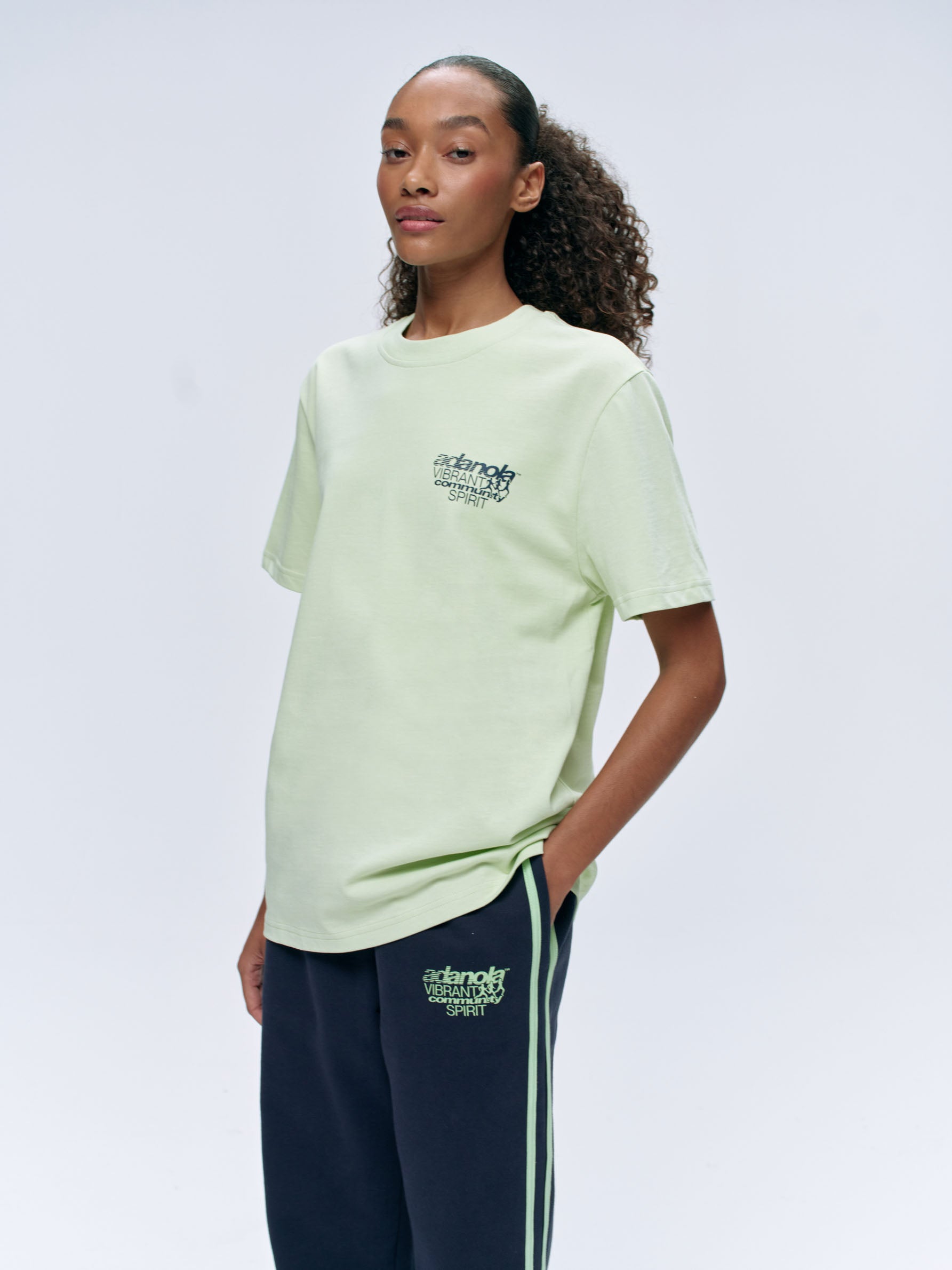 Community Spirit Short Sleeve Oversized T-Shirt | Mint Green & Navy Blue | Casual Wear, Street Style, Summer Outfits