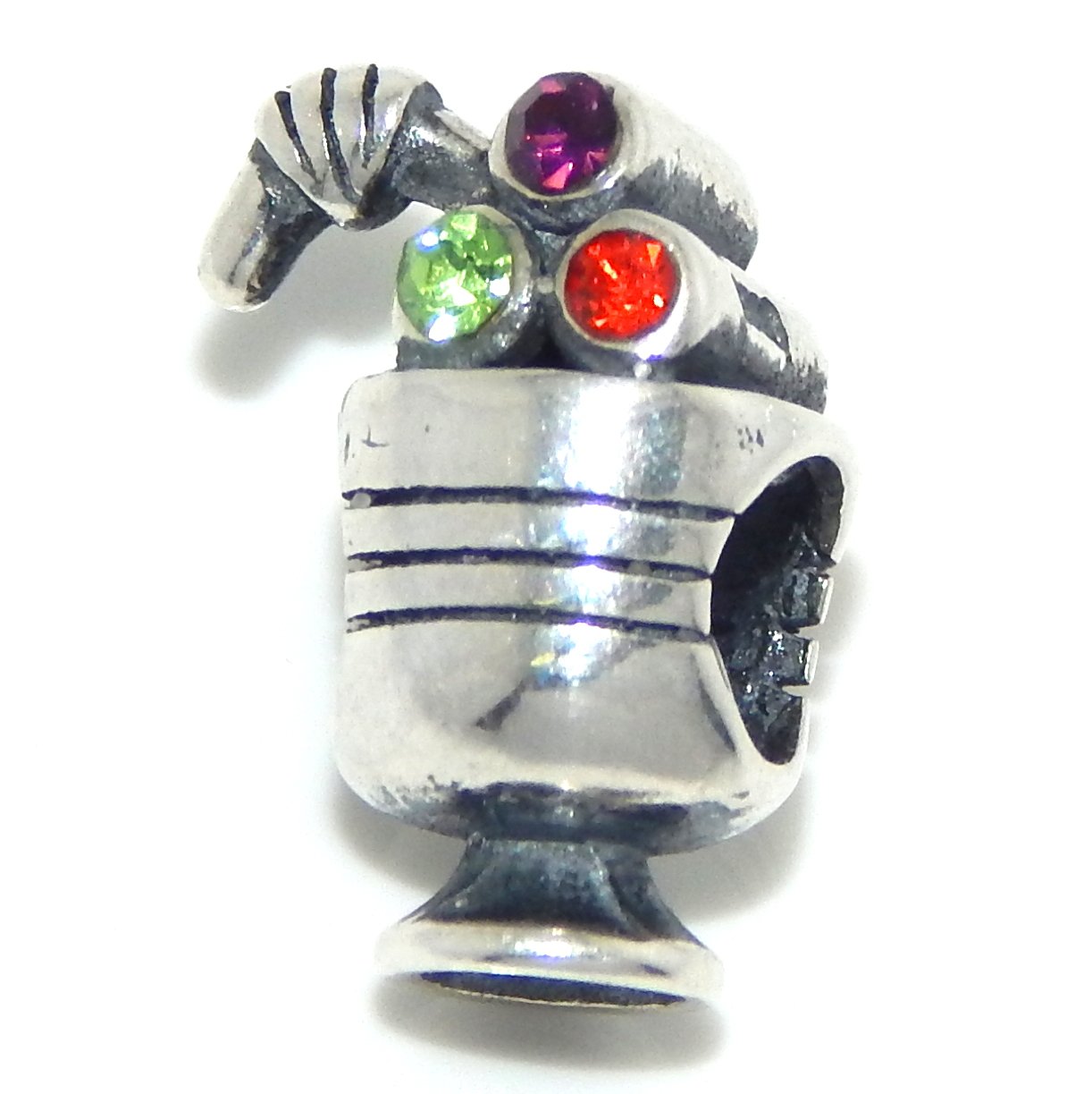 ICYROSE 925 Sterling Silver Milkshake Charm Bead with Red & Green Crystals - Perfect for Bracelets, Necklaces & DIY Jewelry Making