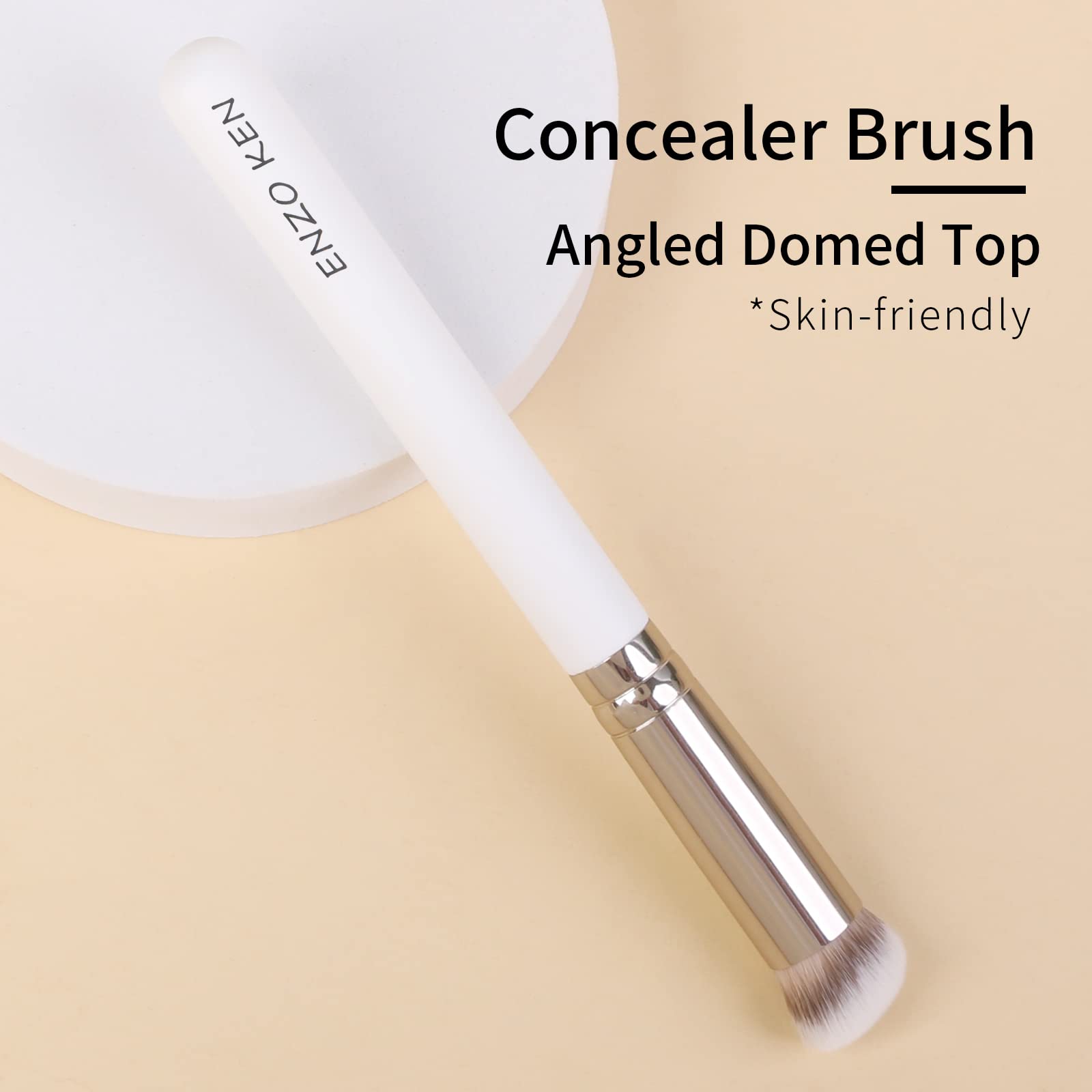ENZO KEN Angled Concealer Brush - Professional Under Eye Concealer & Nose Contour Makeup Brush for Flawless Coverage (White, 270) - Perfect for Highlighting, Contouring and Precise Makeup Application