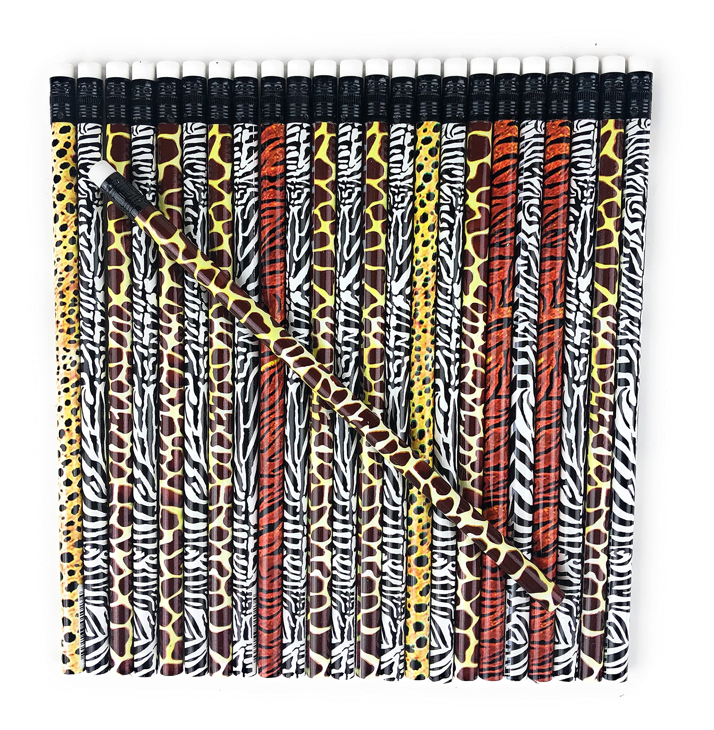 Wild Animal Print Pencils 24-Pack - Jungle Safari Themed Writing Pencils for Kids - USA Made School & Art Supplies - Perfect for Classroom, Homework & Creative Drawing