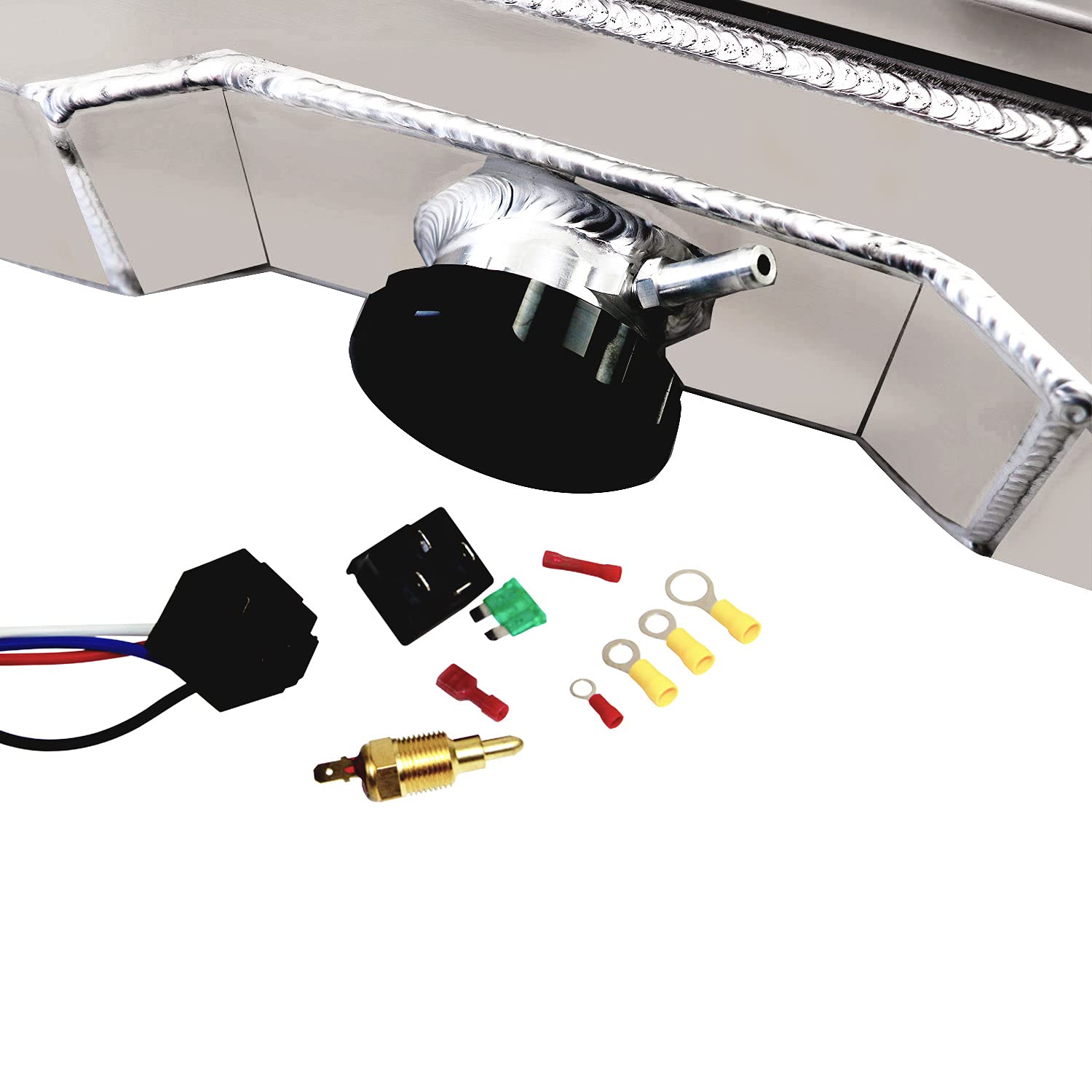 ECMRAD 3 Row Aluminum Radiator with Shroud, 14'' Fan & Relay Kit - Compatible with 1960-1965 Chevy Chevelle, Impala, Bel Air, El Camino, Biscayne (1960 1961 1962 1963 1964) - Perfect for Classic Car Restoration & Performance Upgrades