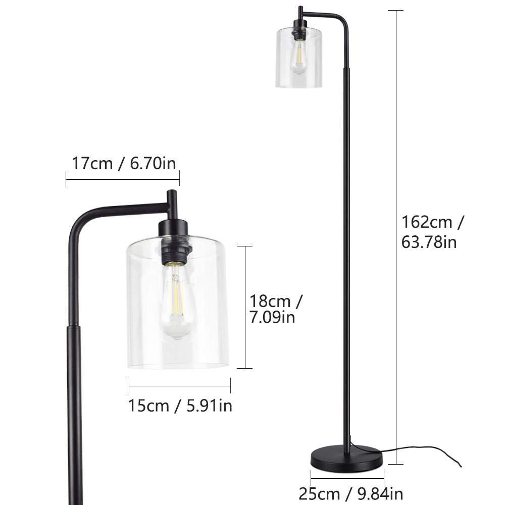 Modern Industrial Square Base Floor Lamp - Rustic Farmhouse Metal Standing Light with Hanging Glass Shade, Tall Pole Reading Lamp for Living Room, Bedroom, Office | Bulb Included | Perfect for Cozy Reading Nooks & Home Office Lighting