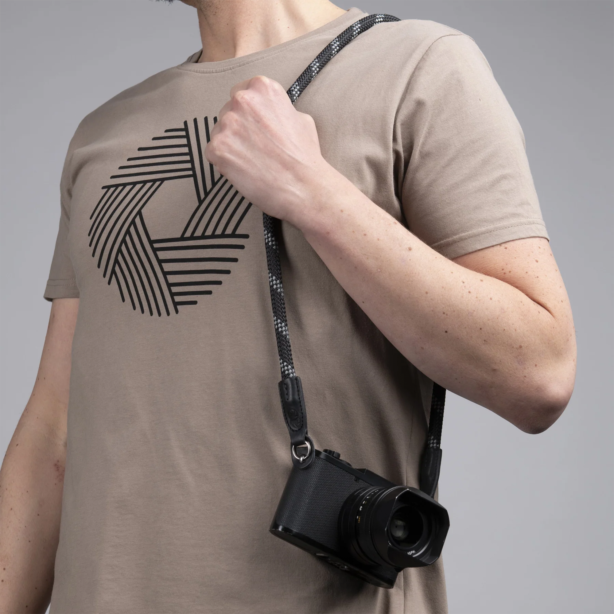 Cooph Rope Camera Strap with Split Ring - 45.3 Inch (115cm) Adjustable Neck Strap for DSLR & Mirrorless Cameras - Durable Duotone Charcoal Design - Perfect for Travel, Hiking & Photography Enthusiasts