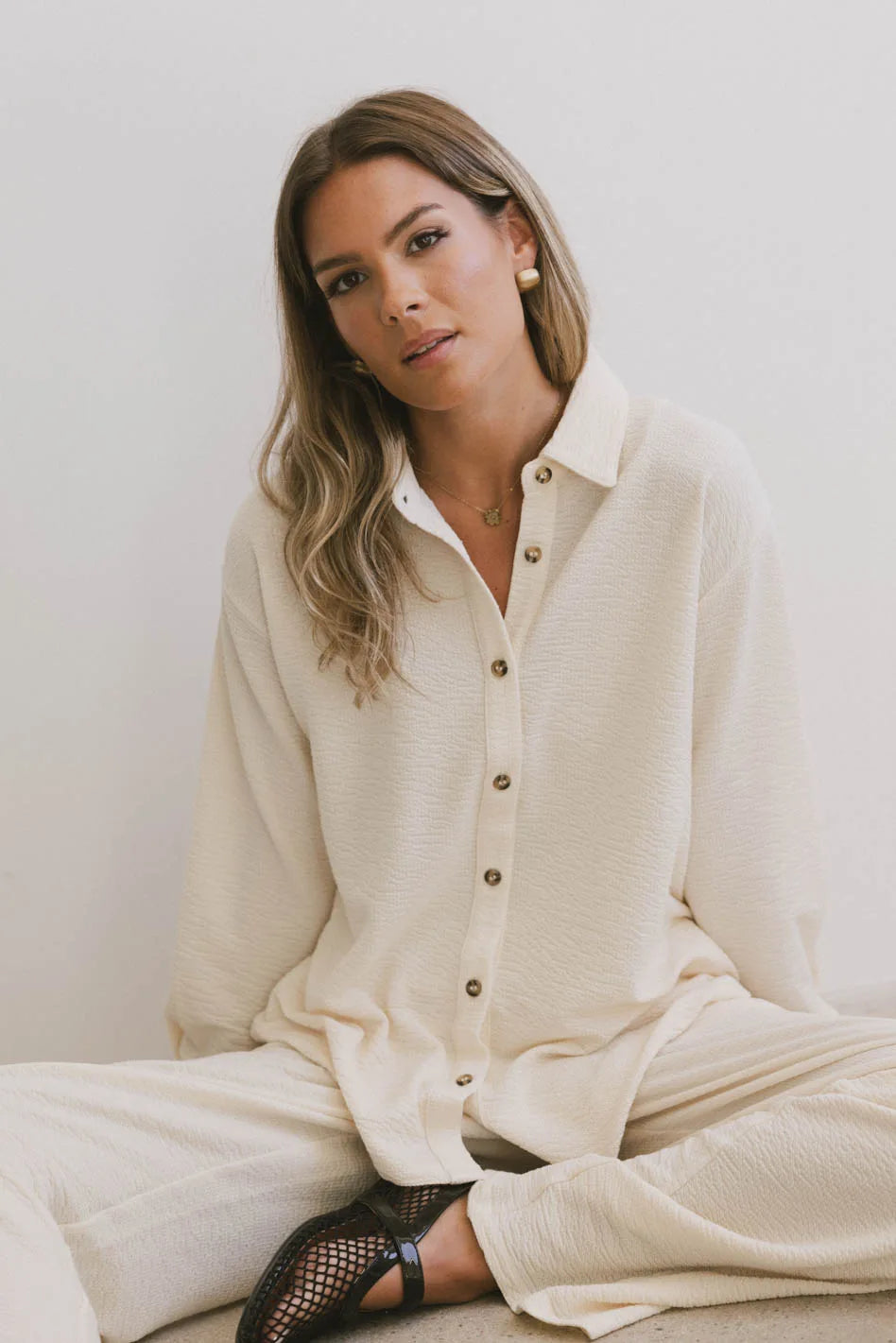 Etta Beige Button Up Shirt for Women - Soft Cotton Blouse, Casual & Office Wear - Final Sale | Perfect for Work, Dates & Everyday Outfits