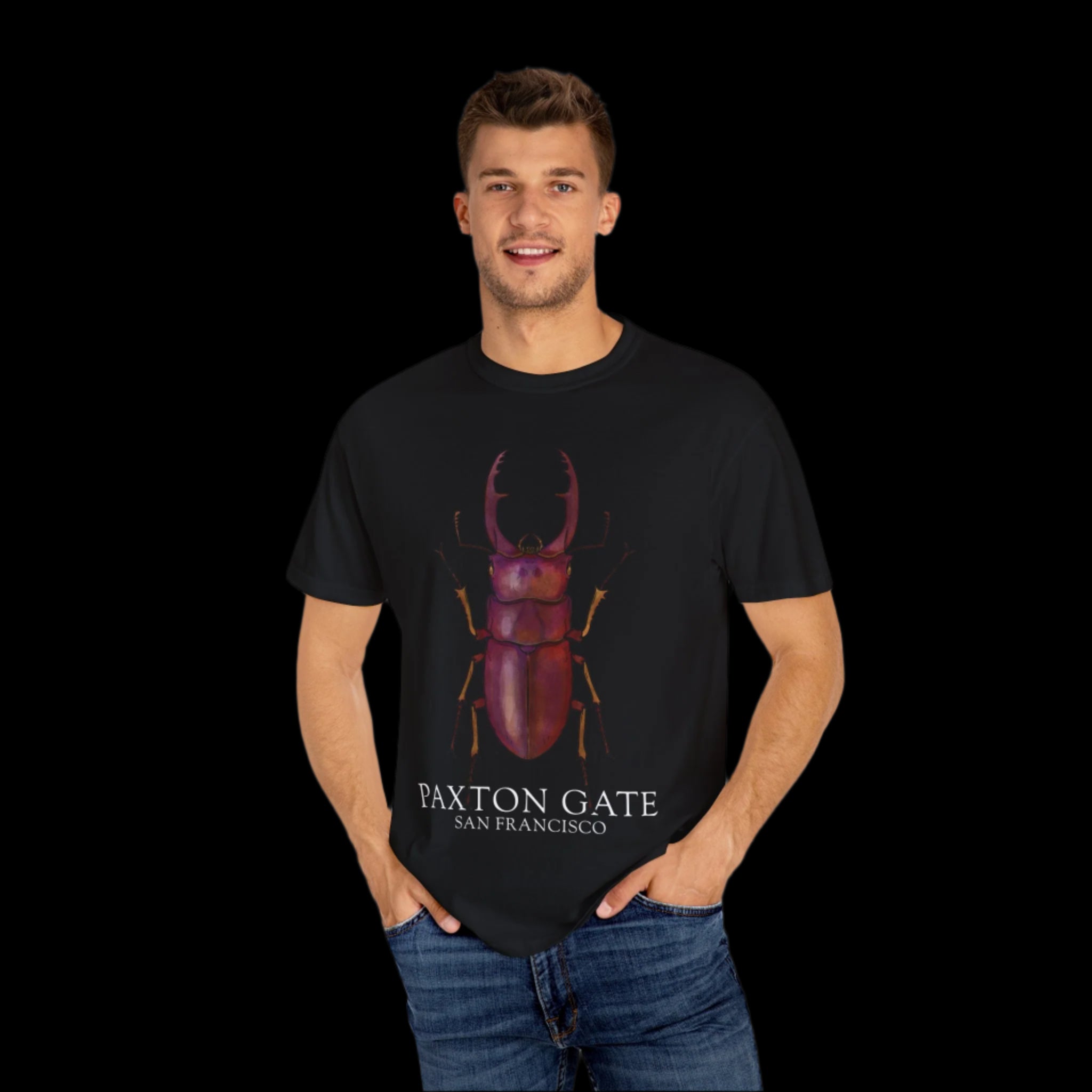 Unisex Paxton Gate Red Stag Beetle Graphic T-Shirt by Kris Struble - Perfect for Nature Lovers & Entomology Enthusiasts