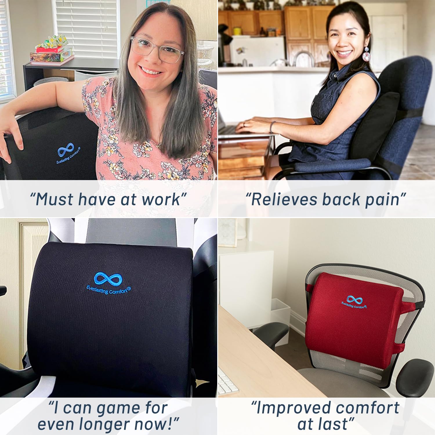Everlasting Comfort Memory Foam Lumbar Support Pillow for Office Chairs - Orthopedic Back Cushion for Desk, Car & Couch - Relieves Lower Back Pain & Improves Posture - Perfect for Gaming, Working & Long Drives - Home & Office Use