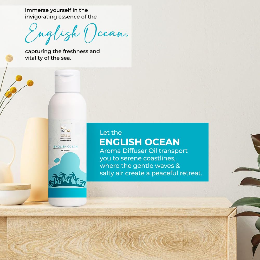 Pure & Natural AIR-ROMA Aromatherapy Essential Oil Diffuser - 100ml English Ocean Scent for Home Fragrance, Meditation & Focus - Relaxing Essential Oils for Stress Relief, Yoga & Bedroom