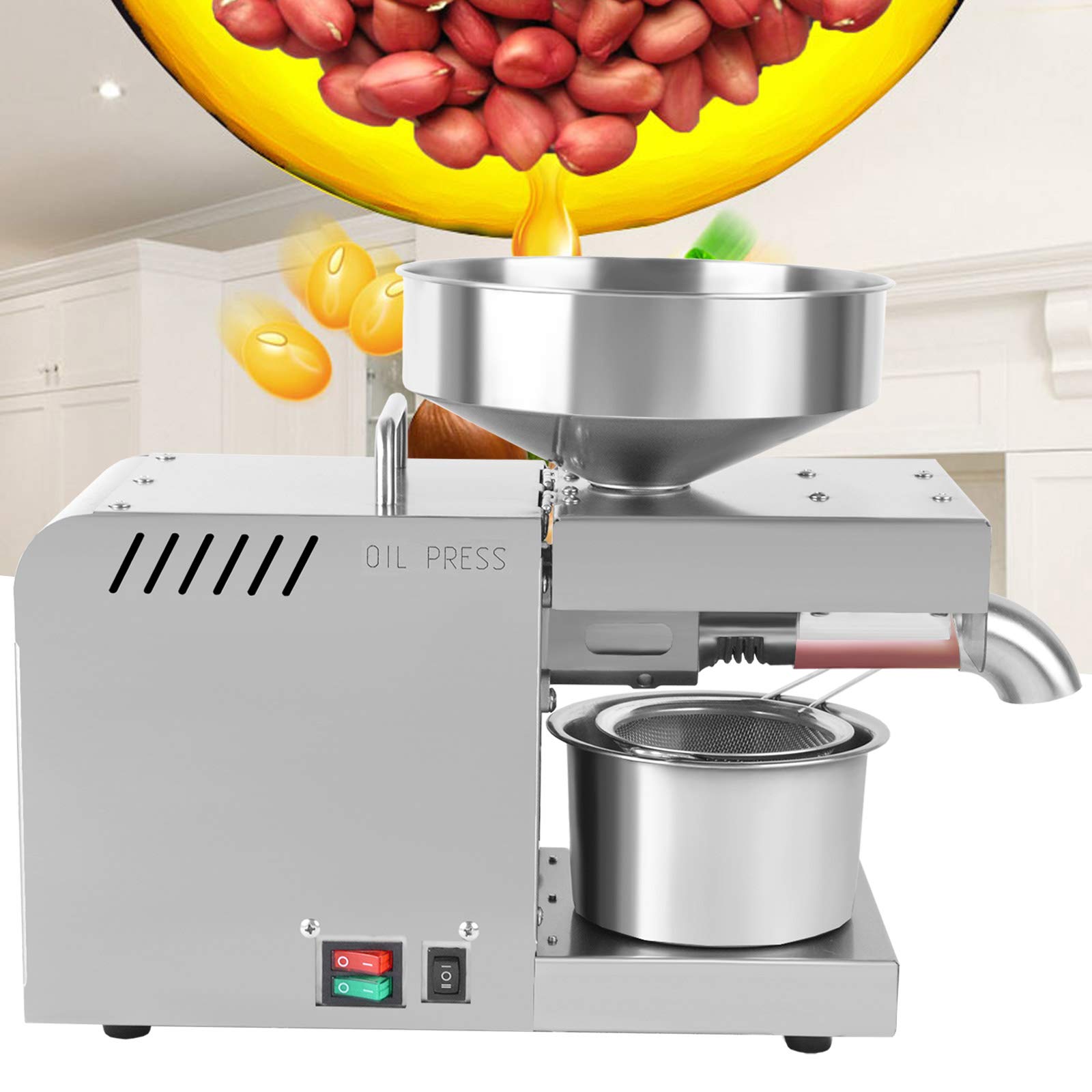 600W Stainless Steel Automatic Oil Press Machine - Cold & Hot Press for Home & Commercial Use | 304 Stainless Steel | High Efficiency 45% Oil Extraction | Multiple Press Modes | 110V | Perfect for Olive, Peanut, Coconut & Seed Oils | Ideal for Restaurants, Bakeries & Homemade Healthy Cooking