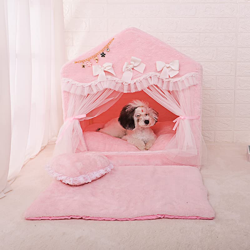 Handmade Princess Pet Bed for Small Dogs & Cats - Washable Removable Sofa Cushion with Frame Cover, Warm Cozy Tent House (Pink, Medium) - Perfect for Indoor Lounging & Nap Time Comfort