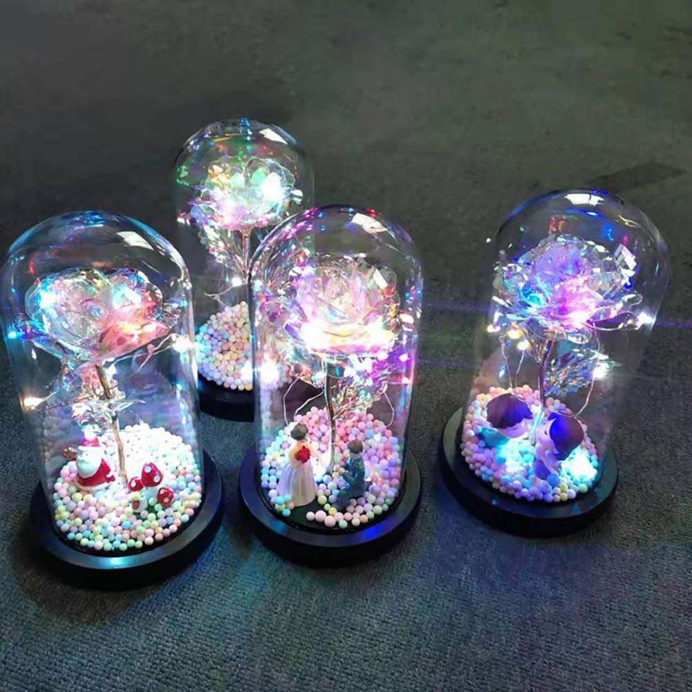 24K Gold Rose Galaxy Flower in Glass Dome with LED Light - Romantic Gift for Wedding, Valentine's Day, Mother's Day, Christmas - Perfect for Anniversary Surprises, Home Decor & Luxury Gift Giving
