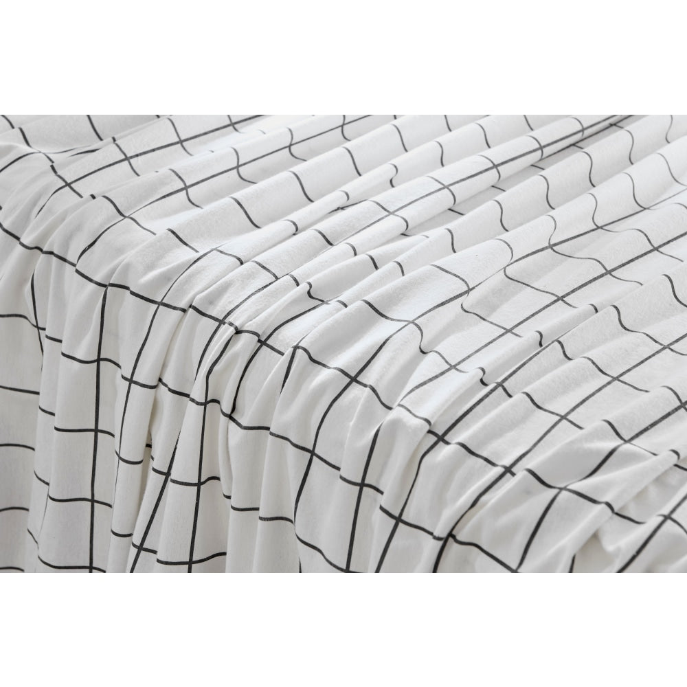 150GSM Check Print Flannelette Bed Sheet Set - Grey, Single Size - Soft & Breathable for All Seasons - Perfect for Home, Dorm, or Guest Room Comfort