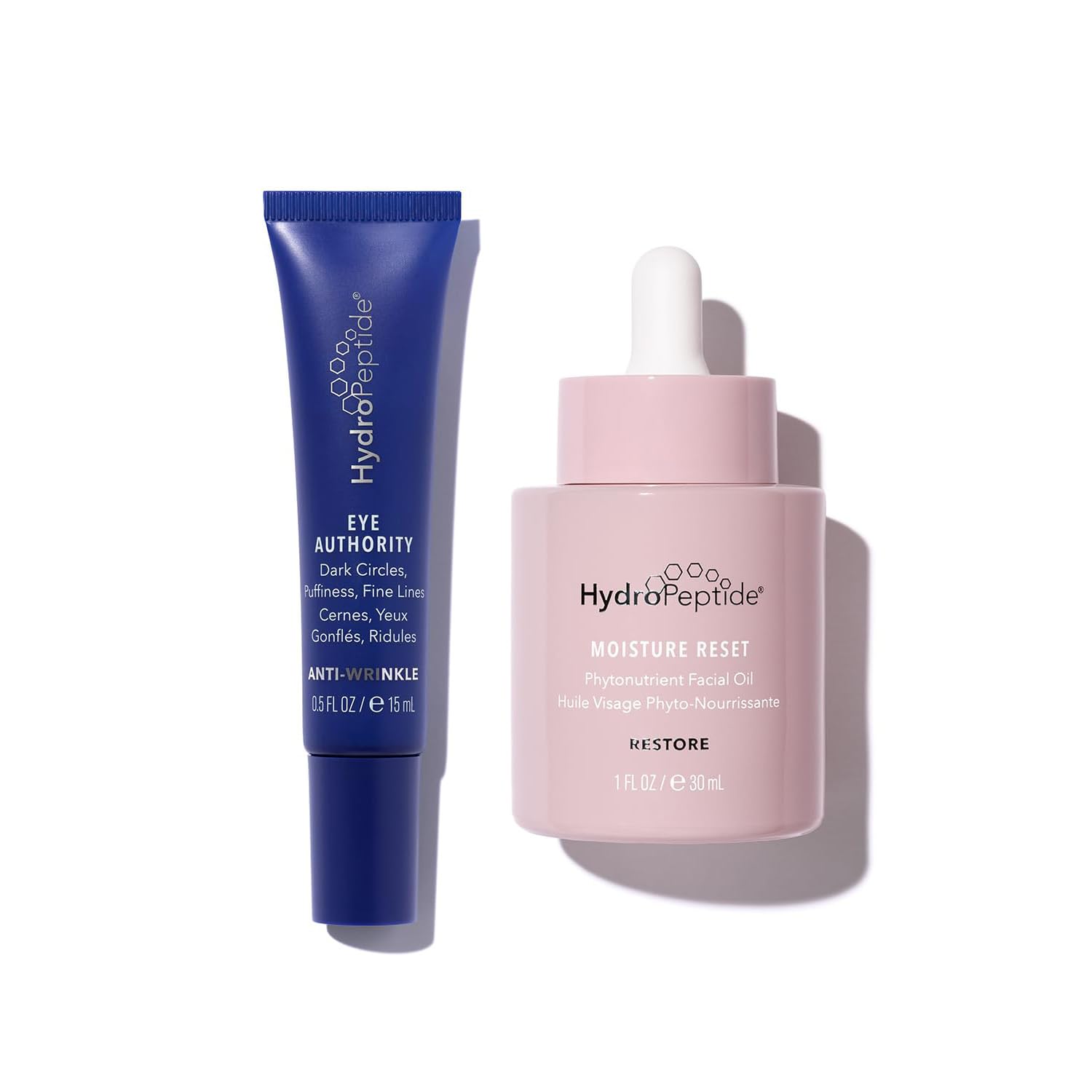 HydroPeptide Eye Authority & Moisture Reset Oil Bundle - Anti-Wrinkle Eye Cream & Hydrating Facial Oil Set (0.5oz + 1oz) for Dark Circles, Fine Lines & Dry Skin - Perfect for Night Routine & Travel Skincare