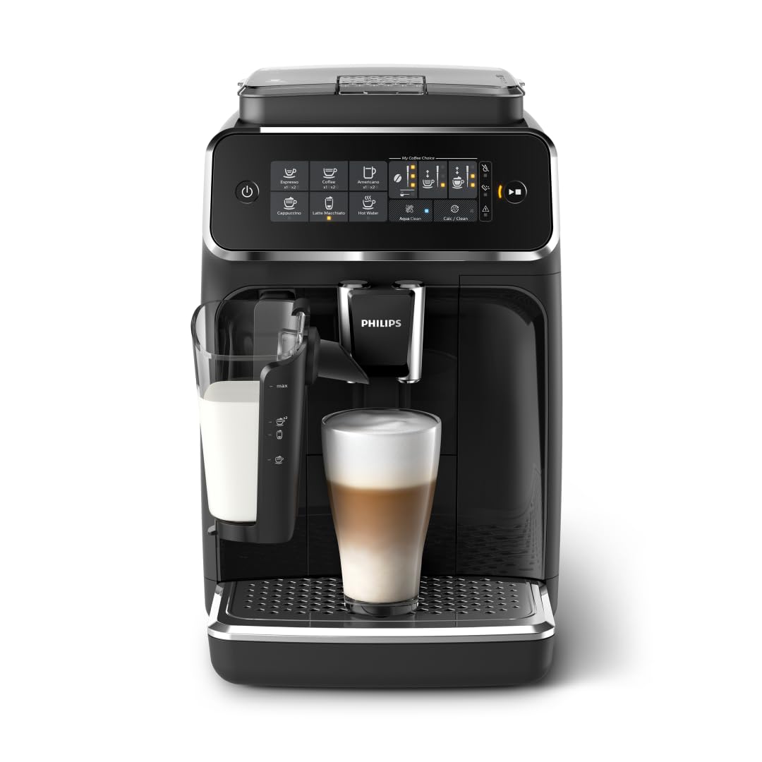 Philips 3200 Series Fully Automatic Espresso Machine with LatteGo Milk Frother - 5 Coffee Varieties, Touch Display, Ceramic Grinder & AquaClean Filter - Perfect for Home Baristas & Coffee Lovers (EP3241/54, Black)