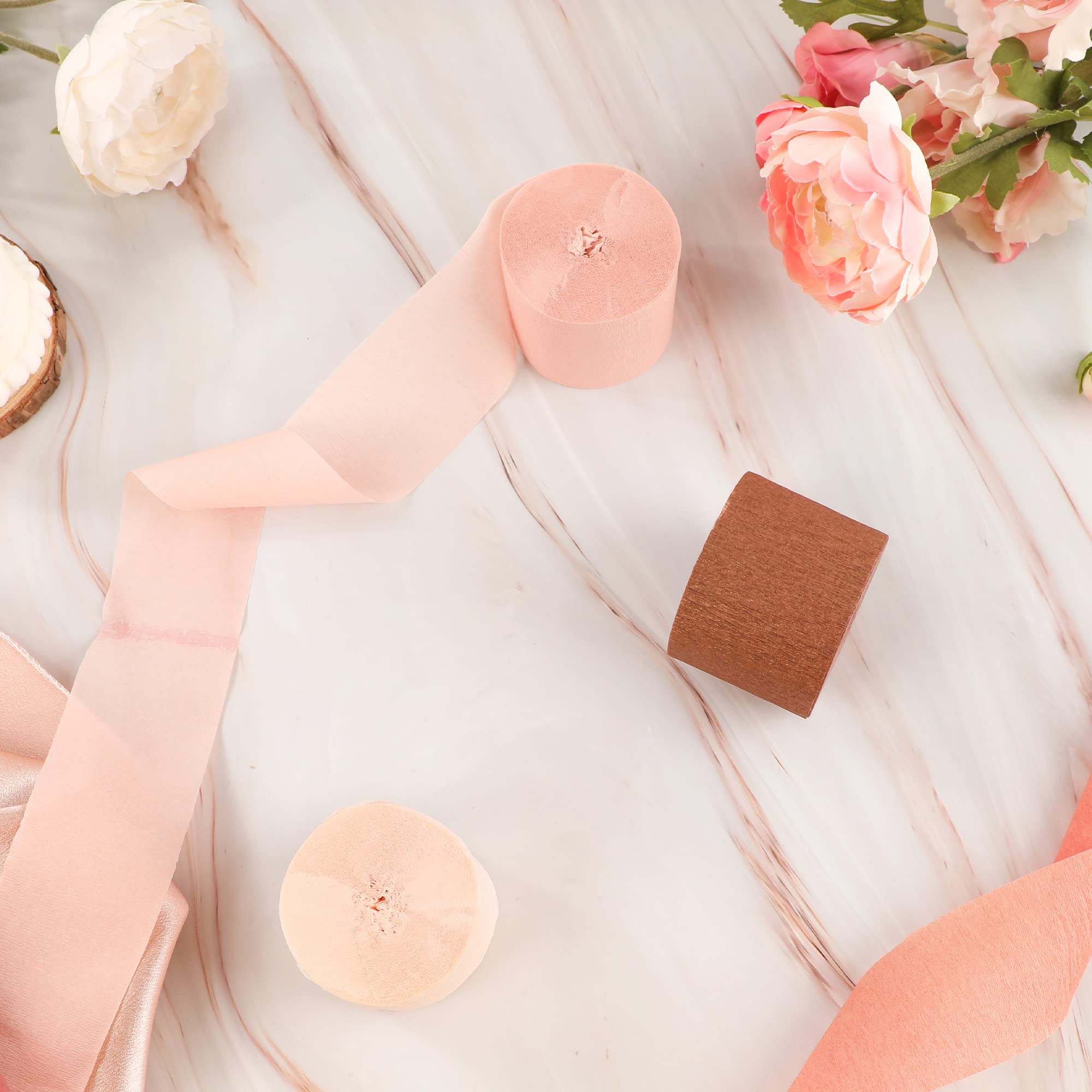 Fonder Mols 12 Rolls Rose Gold & Dusty Pink Crepe Paper Streamers - Elegant Wedding, Bachelorette, Birthday Party Decorations | Perfect for Baby Showers, Bridal Showers & Romantic Party Backdrops
