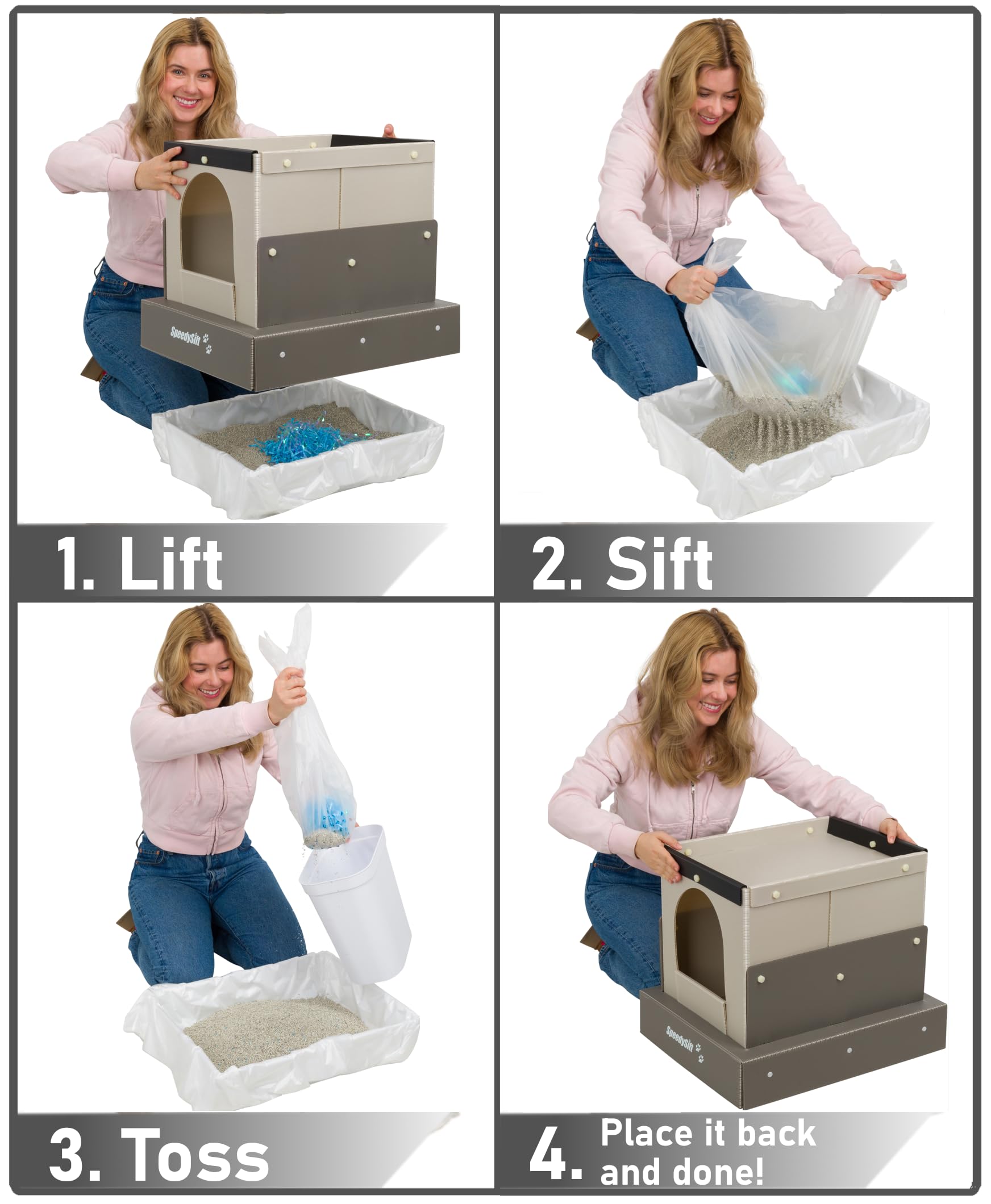 Hooded Cat Litter Box Starter Kit with Disposable Sifting Liners - Durable Plastic Cardboard Box & 5-Year Warranty - Perfect for Odor Control & Privacy in Small Spaces