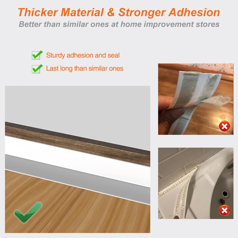 White Waterproof Self-Adhesive Caulk Tape - Peel & Stick Bathroom Sealant Strip for Toilet, Bathtub, Shower & Floor Tile Corners | Better Than Silicone Caulk | Ideal for Bathroom Repairs, Leak Prevention & DIY Home Improvement Projects