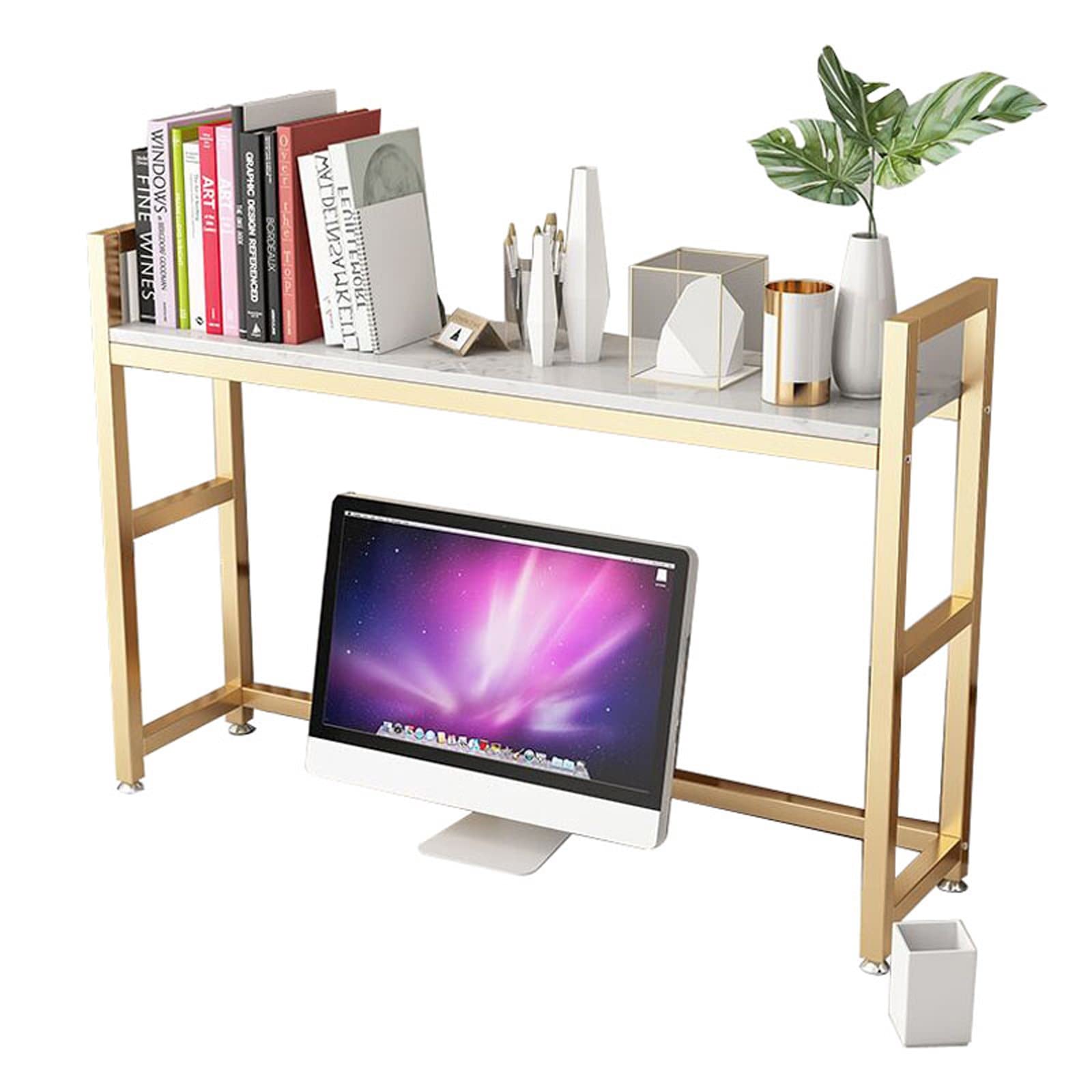 Elegant Marble Portable Bookshelf - Desktop Storage Organizer for Home & Office - Space Saving Shelf & Gold Storage Rack | Perfect for Books, Decor & Workspace Organization