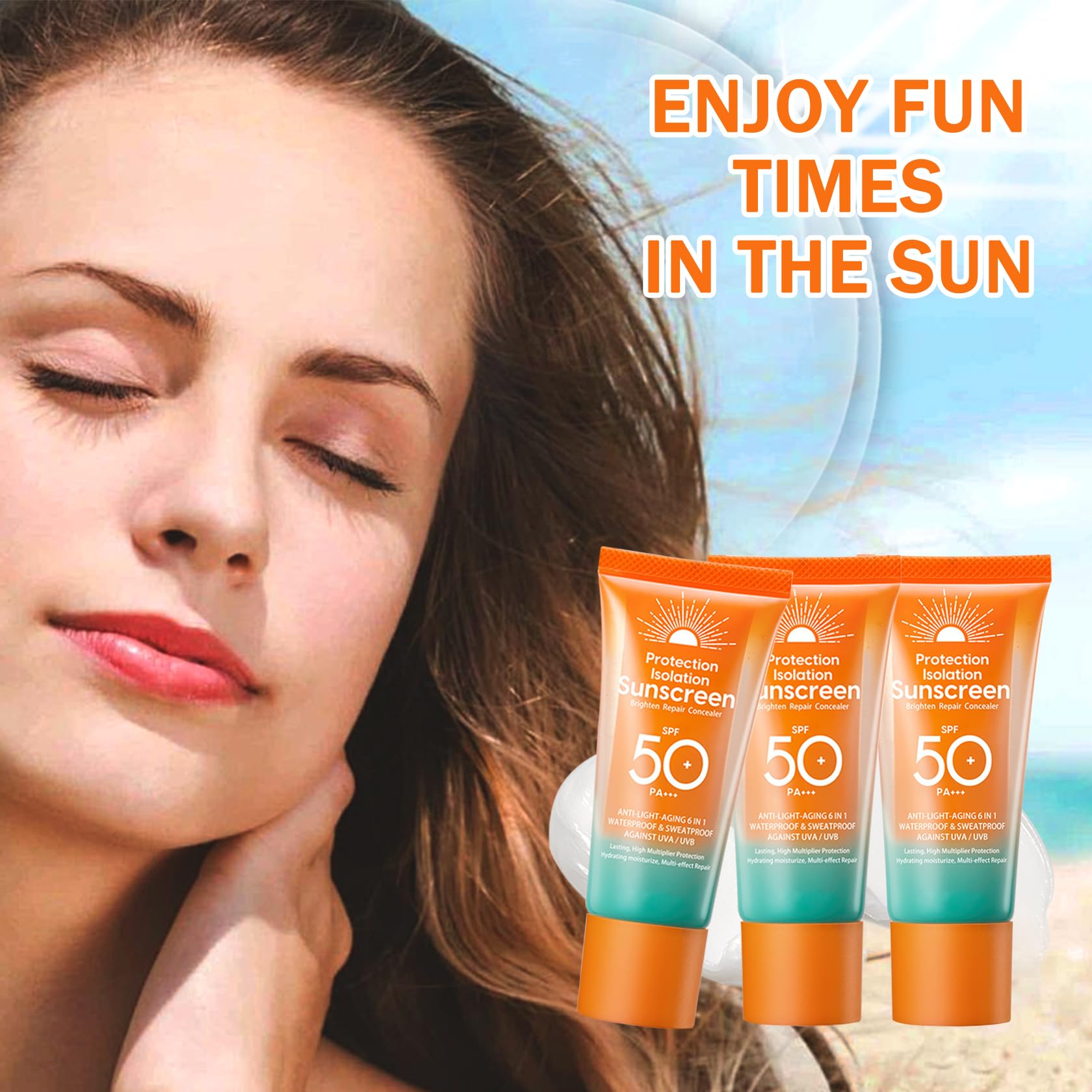 3PCS Mineral Sunscreen SPF 50+ PA+++ for Face & Body - Lightweight, Waterproof & Travel Size (1.76 OZ) - Moisturizing Sunblock for Daily Use, Outdoor Activities & Beach Protection