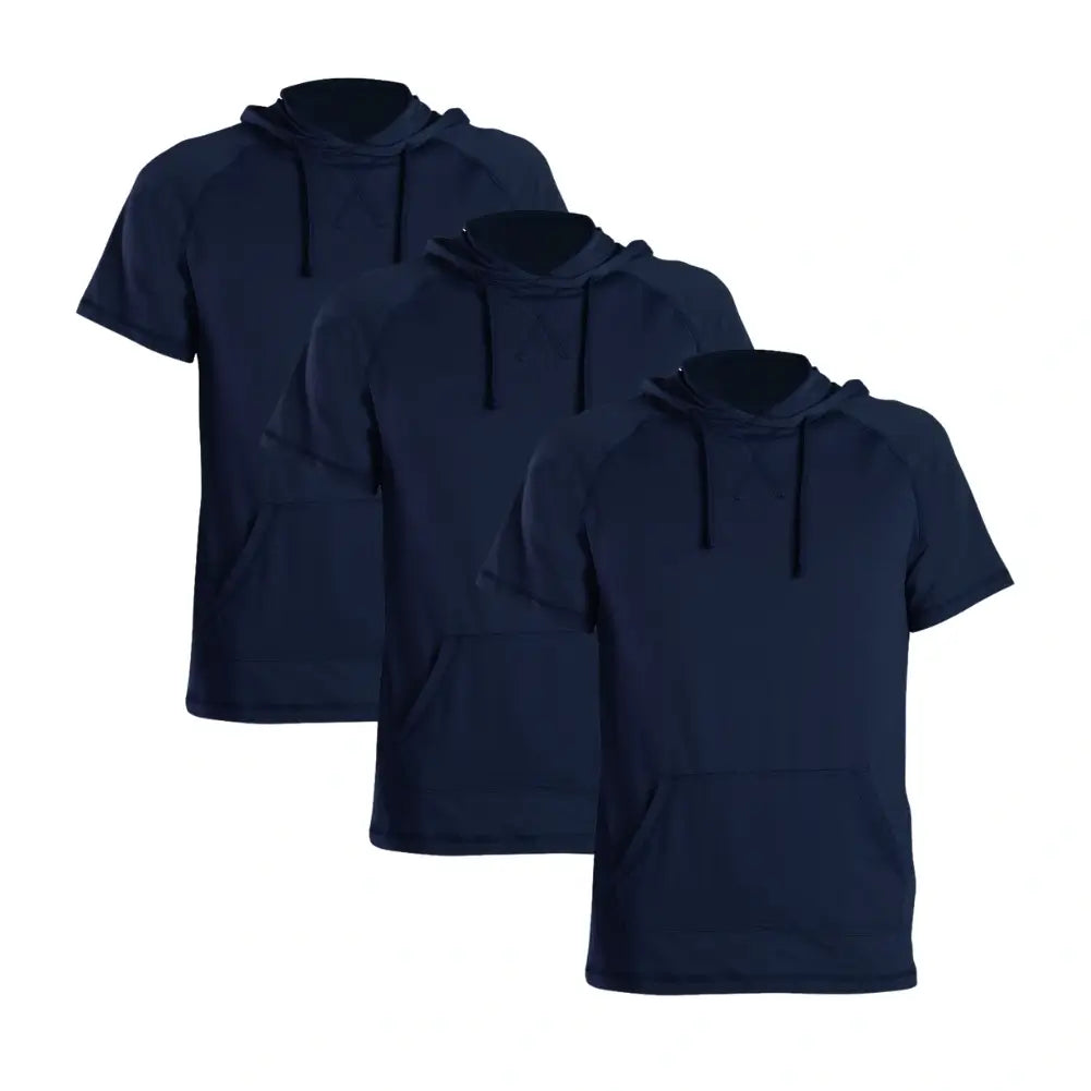 3 Pack Men's Performance Short Sleeve Hoodie - Moisture Wicking Athletic Shirts for Gym, Running & Outdoor Activities