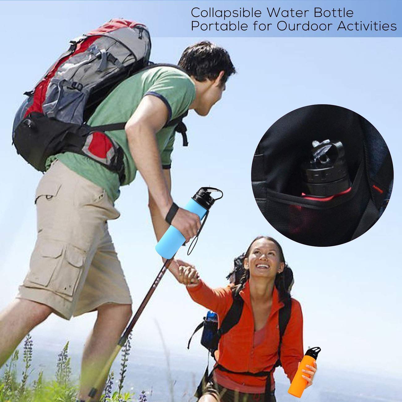 Collapsible Silicone Water Bottle 20.3 oz - Foldable, Leakproof & Ultralight - Perfect for Hiking, Camping, Gym & Outdoor Activities - Space Saving Roll Up Design
