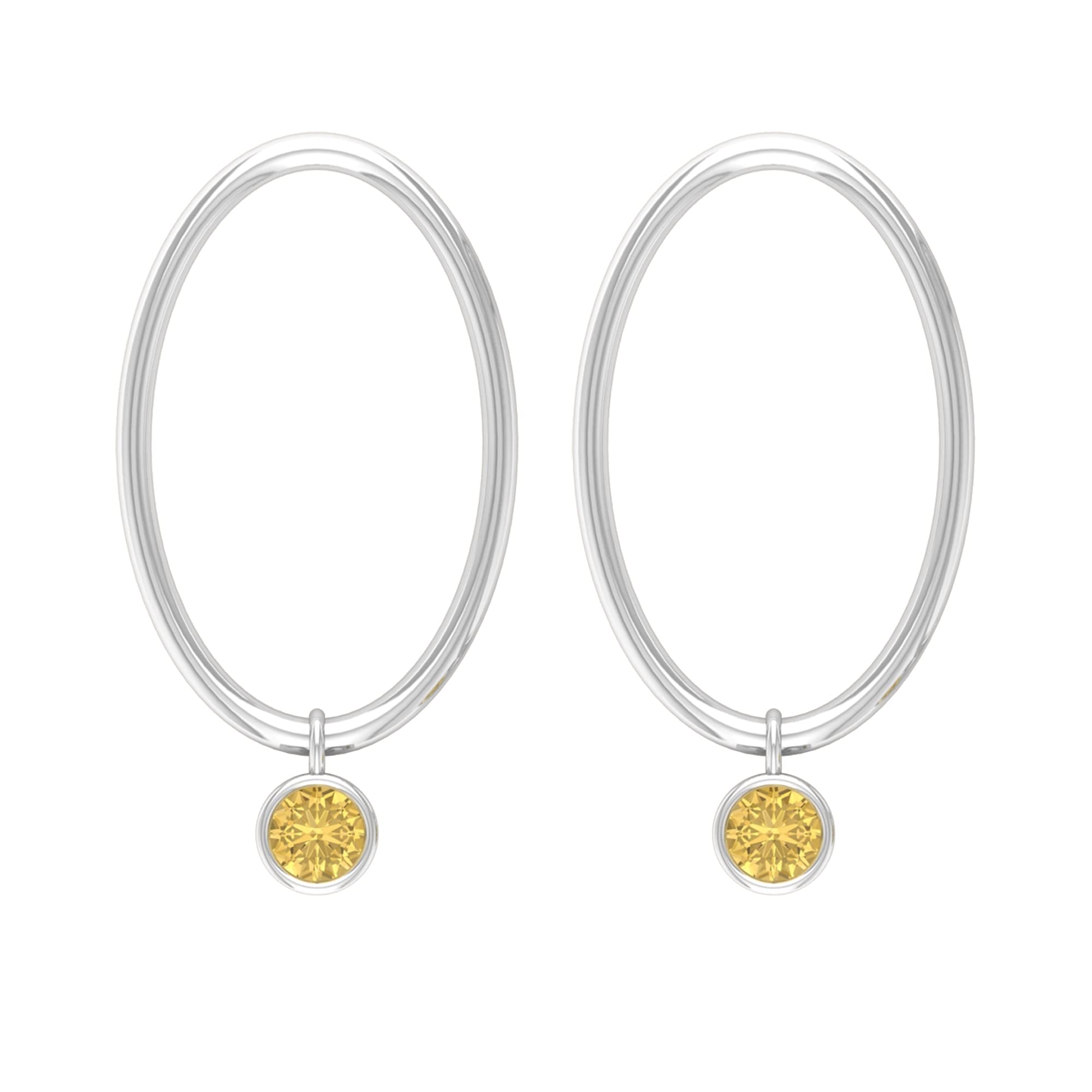 14K Solid Gold Citrine Hoop Drop Earrings for Women - Bezel Set Oval Gemstone Jewelry, Elegant Front Facing Dangle Earrings | Perfect for Parties, Weddings & Everyday Wear