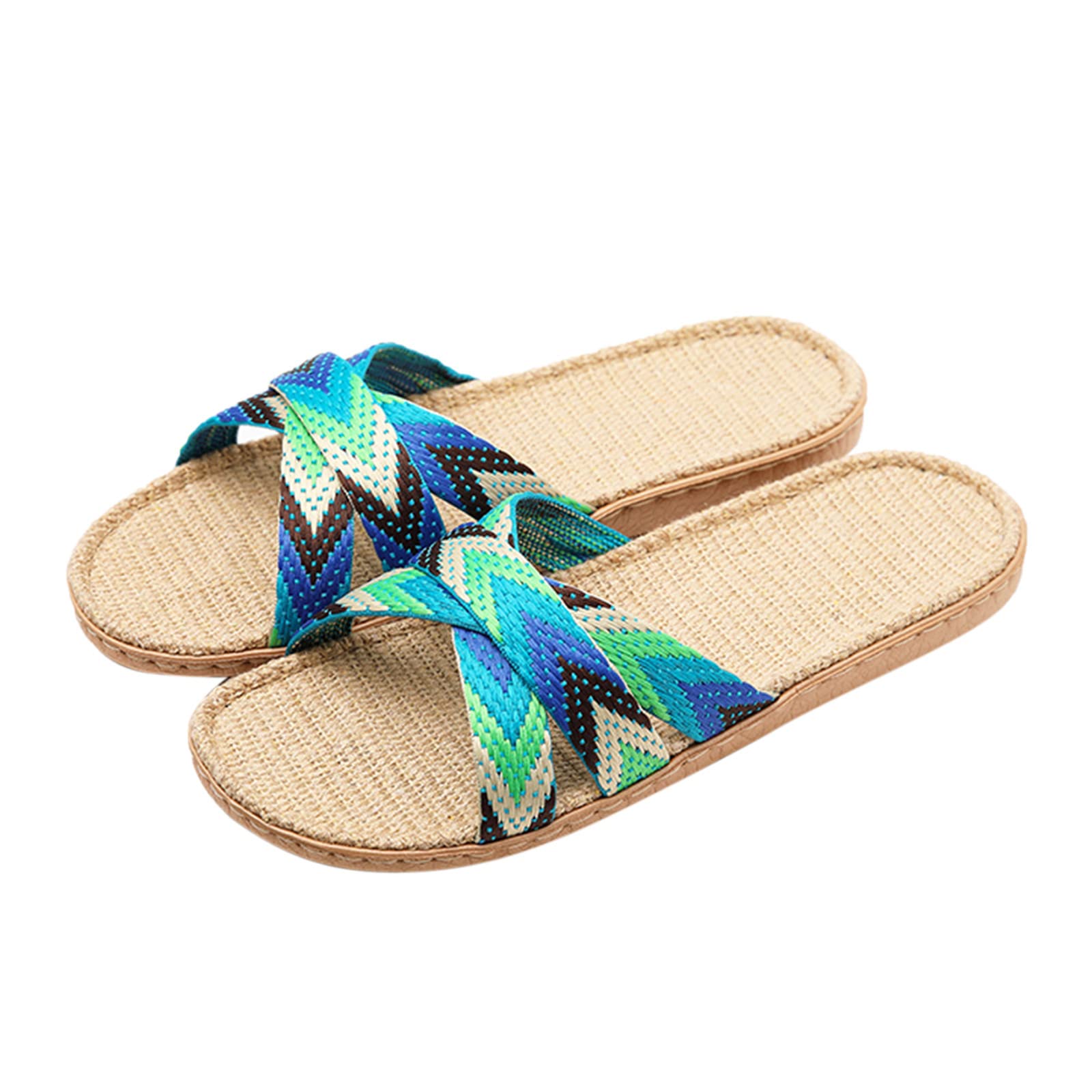 **Comfortable Beach Slides for Women & Men - Breathable Linen Sandals for Summer - Non-Slip House Slippers - Green Size 44 - Perfect for Poolside, Vacation & Indoor Use**