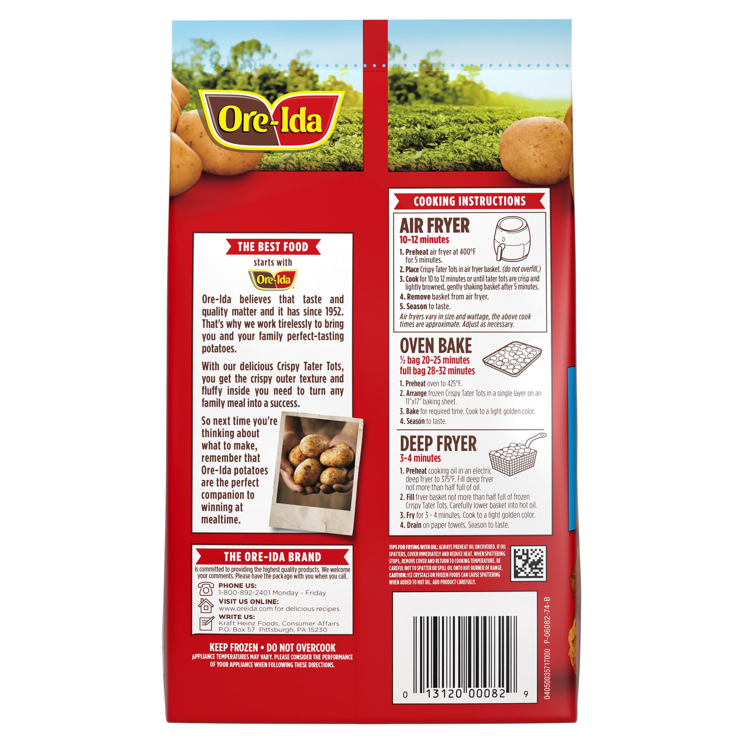 Ore-Ida Crispy Tater Tots Seasoned Shredded Frozen Potatoes - 32 oz Bag - Perfect for Snacks, Appetizers & Family Meals