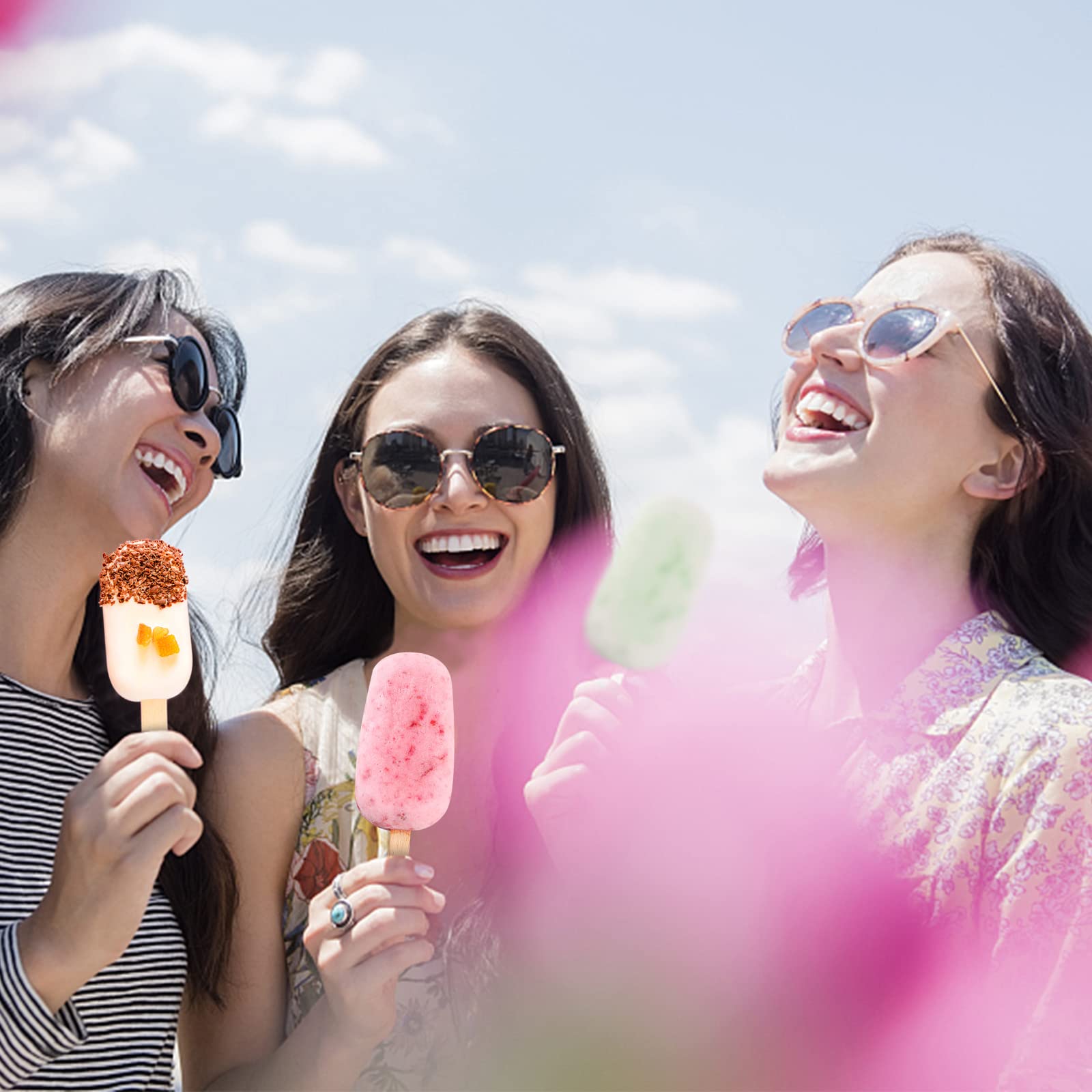 Ouddy Life Silicone Popsicle Molds Set of 2 - 4 Cavity Ice Pop Maker with 50 Wooden Sticks for Homemade Ice Cream, Cake Pops & DIY Frozen Treats - Perfect for Summer Parties, Kids Snacks & Healthy Desserts
