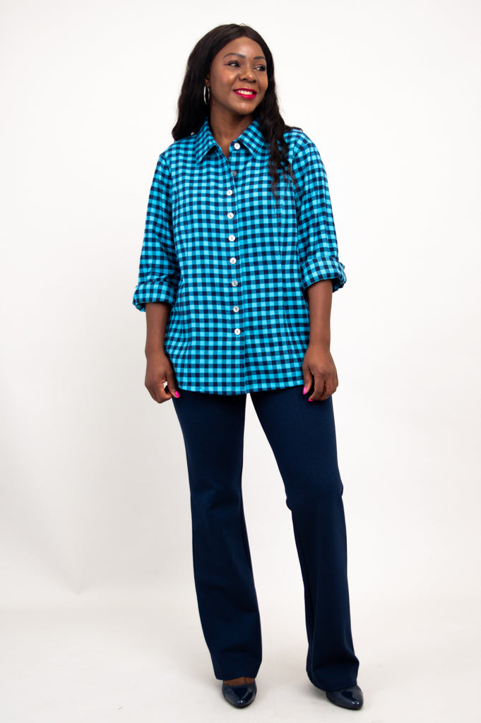 Alexis Top - Women's Cotton Flannel Shirt in Mazarine Plaid for Casual Wear & Layering | Fall & Winter Fashion