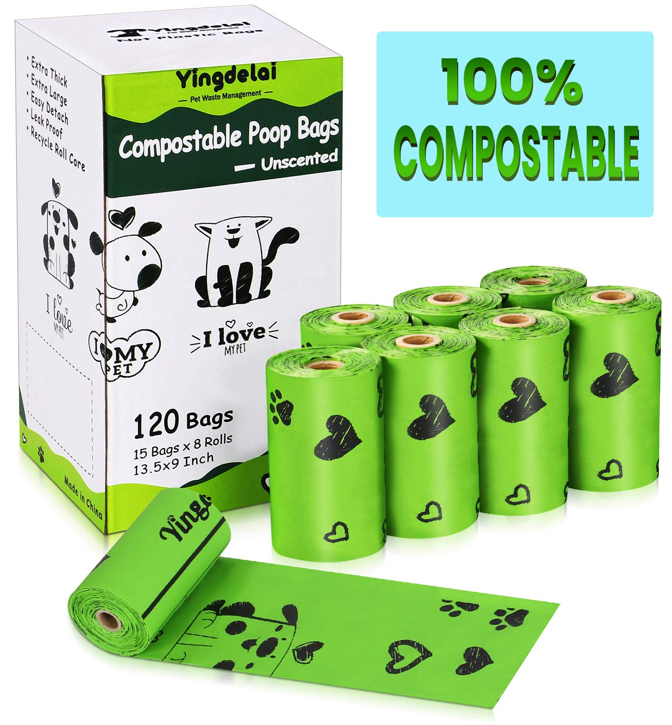 Eco-Friendly Biodegradable Dog Poop Bags - 100% Compostable Certified, Unscented Pet Waste Bags for Daily Walks & Outdoor Activities