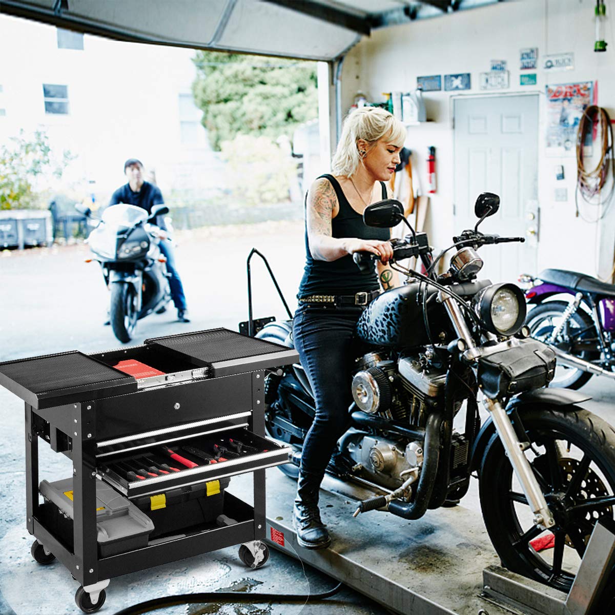 Heavy Duty 4-Tier Rolling Tool Cart with Lockable Drawers - Garage & Workshop Storage Organizer