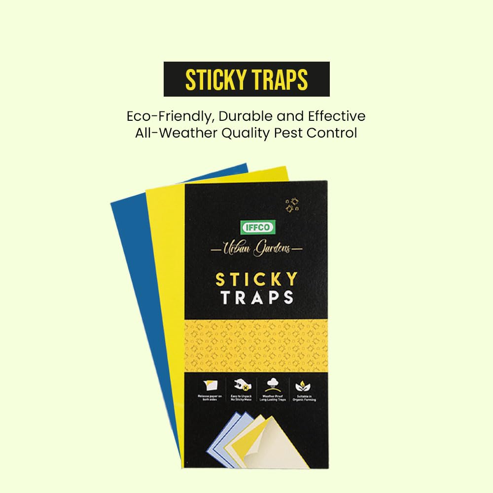 Non-Toxic Yellow & Blue Sticky Traps for Aphids, Whiteflies, Thrips - Pack of 10 | Chemical-Free, Waterproof Insect Catchers for Indoor/Outdoor Plants | IFFCO Urban Gardens